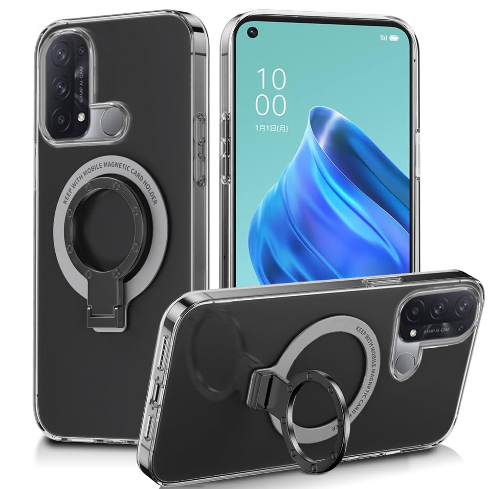 OPPO Reno5 A ケース A101OP A103OP CPH2199 透明 リング付き オッポ リノ 5A クリア ケース タンド機能 ストラップホール付き 擦り傷防止 滑り止め 落下防止（OPPO Reno5 A 透明ケース）
