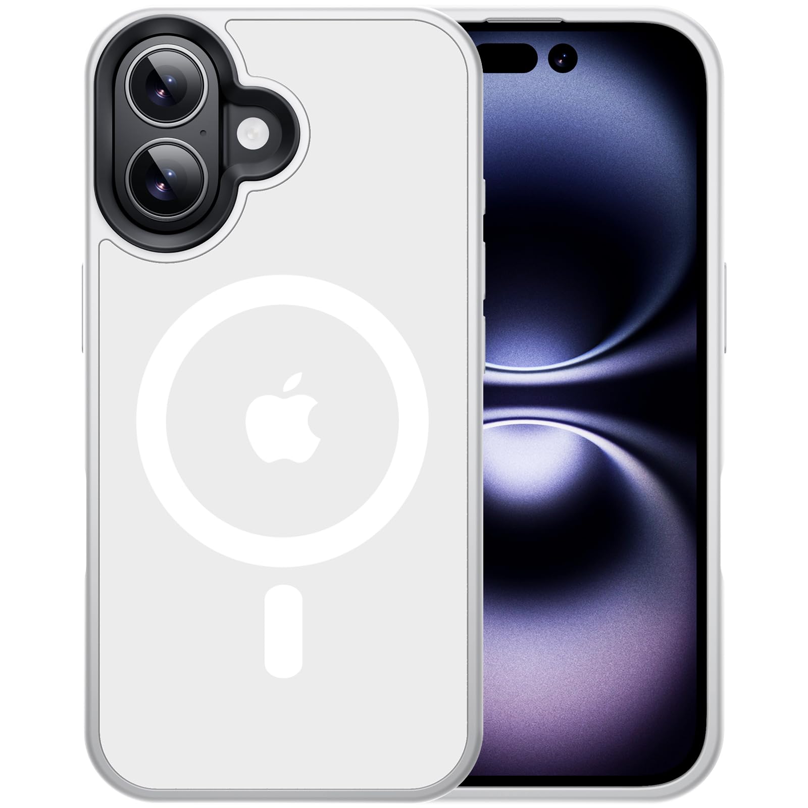 Eiffebill iPhone 16 ケース, MagSafe 対応, 耐衝撃保護, ワイヤレス充電対応, 半透明マット背面, 滑り止め & ストラップホール付き (ホワイト)