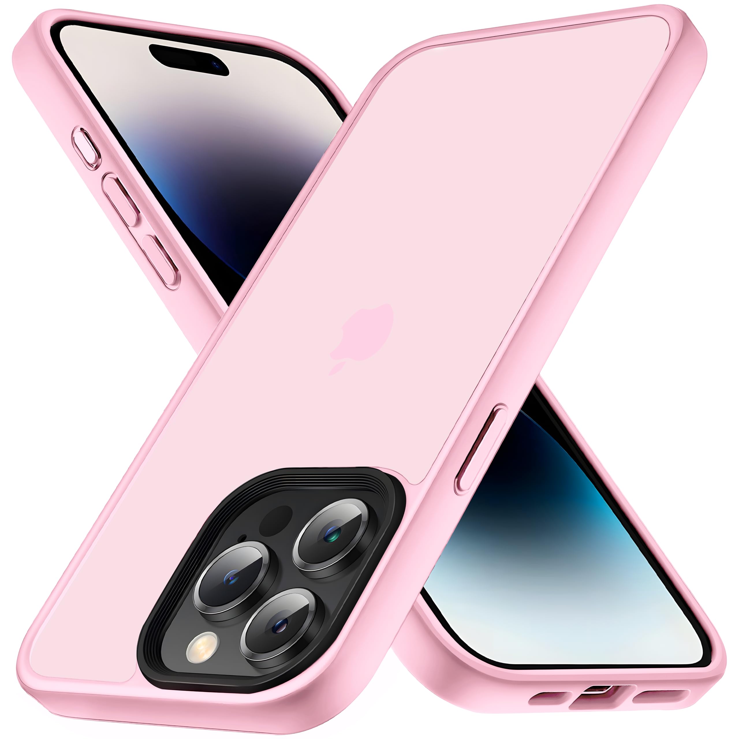 COSOIK iPhone 15 Pro 用 ケース 半透明 衝撃吸収 米軍MIL規格取得 マット感 黄ばみなし レンズ全面保護 耐衝撃ストラップホール付き 6.1インチ アイフォン 15 Pro用カバーラネ ーピンク