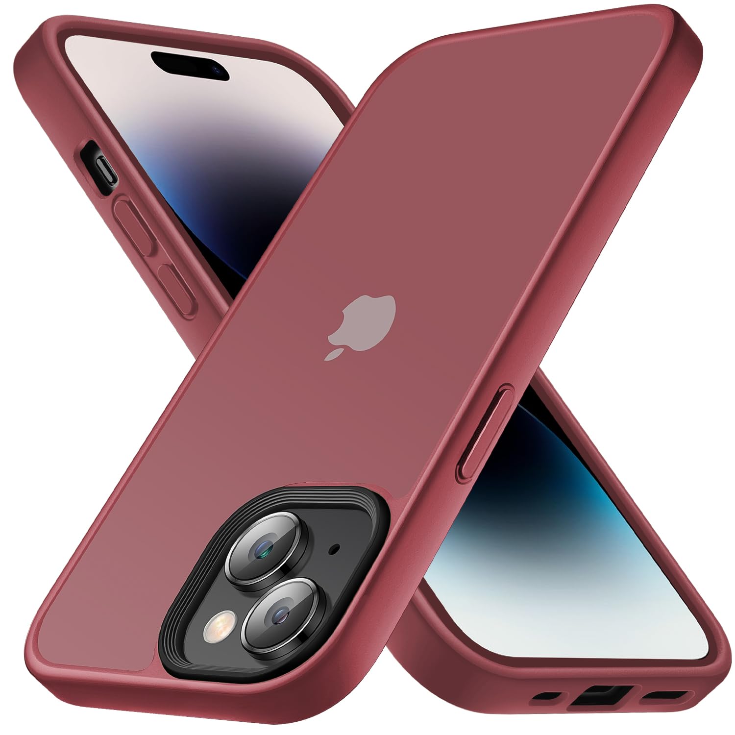 COSOIK iPhone 15 用 ケース 半透明 衝撃吸収 米軍MIL規格取得 マット感 黄ばみなし レンズ全面保護 耐衝撃ストラップホール付き 6.1インチ アイフォン 15用カバーラネ バーガンディ