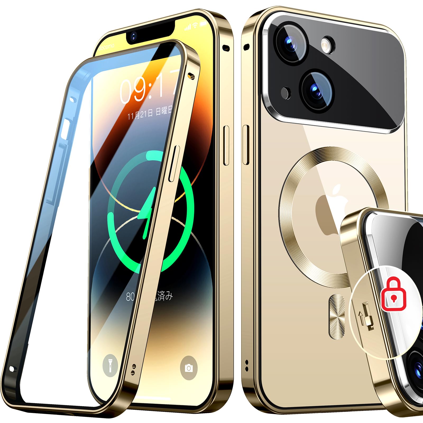 Rosycover【新座標軸の原則として型水晶体・力学的鍵を掛ける】iPhone 14 用の 容れもの Mag-safe相応う [360°全面保護すること・両面強化因子硝子][本体の色・CD Mag-safe輪っか]マグセーフ 無線電話申し受ける相応う 同盟罷工一回り