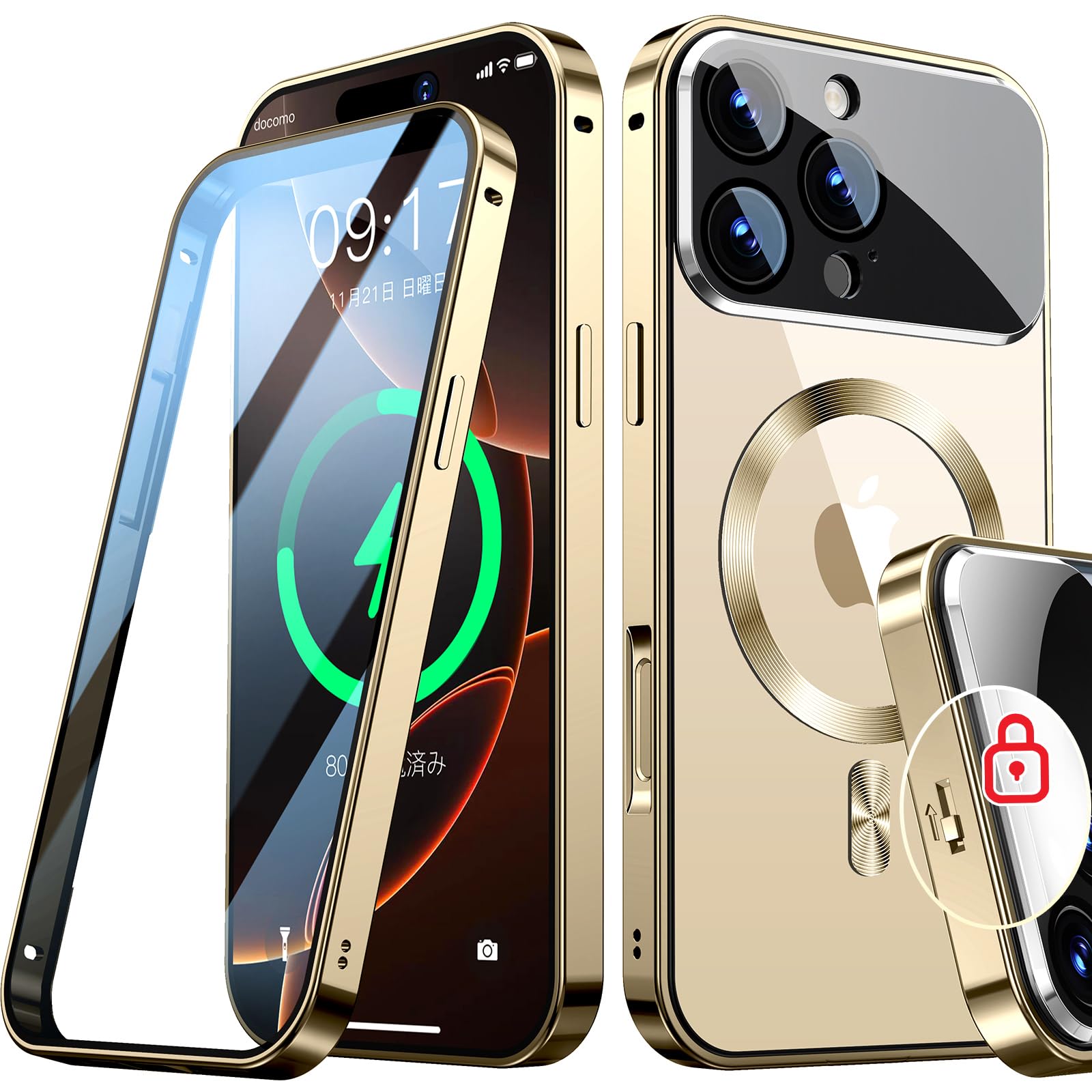 Rosycover【新座標軸の原則として型水晶体・力学的鍵を掛ける】iPhone 16 Pro Max 用の 容れもの Magsafe相応う[360°全面保護すること・両面強化因子硝子][本体の色・CD Magsafe輪っか]マグセーフ 無線電話申し受ける相応う ストラッ