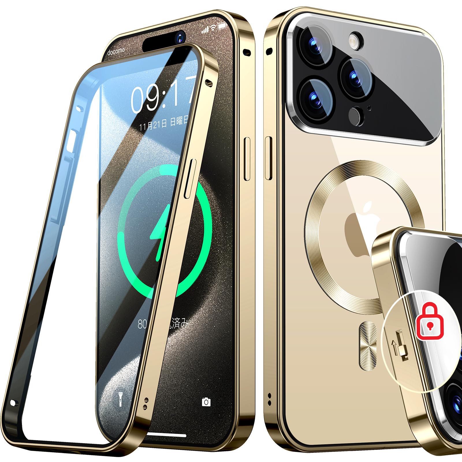 Rosycover いPhone 15 Pro Max 用の 容れもの Mag-safe相応う [新座標軸の原則として型水晶体・力学的鍵を掛ける] [360°全面保護すること・両面強化因子硝子][本体の色・CD Mag-safe輪っか]マグセーフ 無線電話申し受ける相応う ストラ