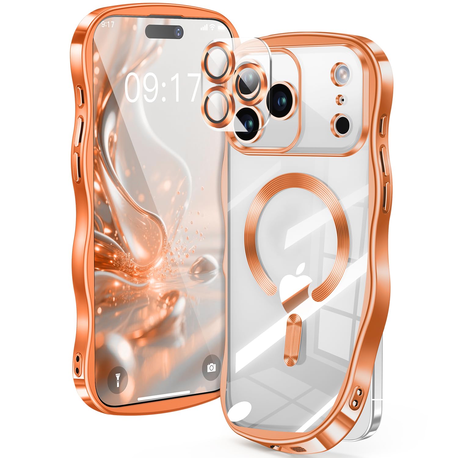 【米軍進化耐久・CDリング・キュートなウェーブエッジ】iPhone 17 Pro ケース 【カメラ全面保護】【MagSafe対応】カメラフィルム 強力マグネット 衝撃吸収 TPU+PC メッキ加工 ソフト 黄ばみ防止