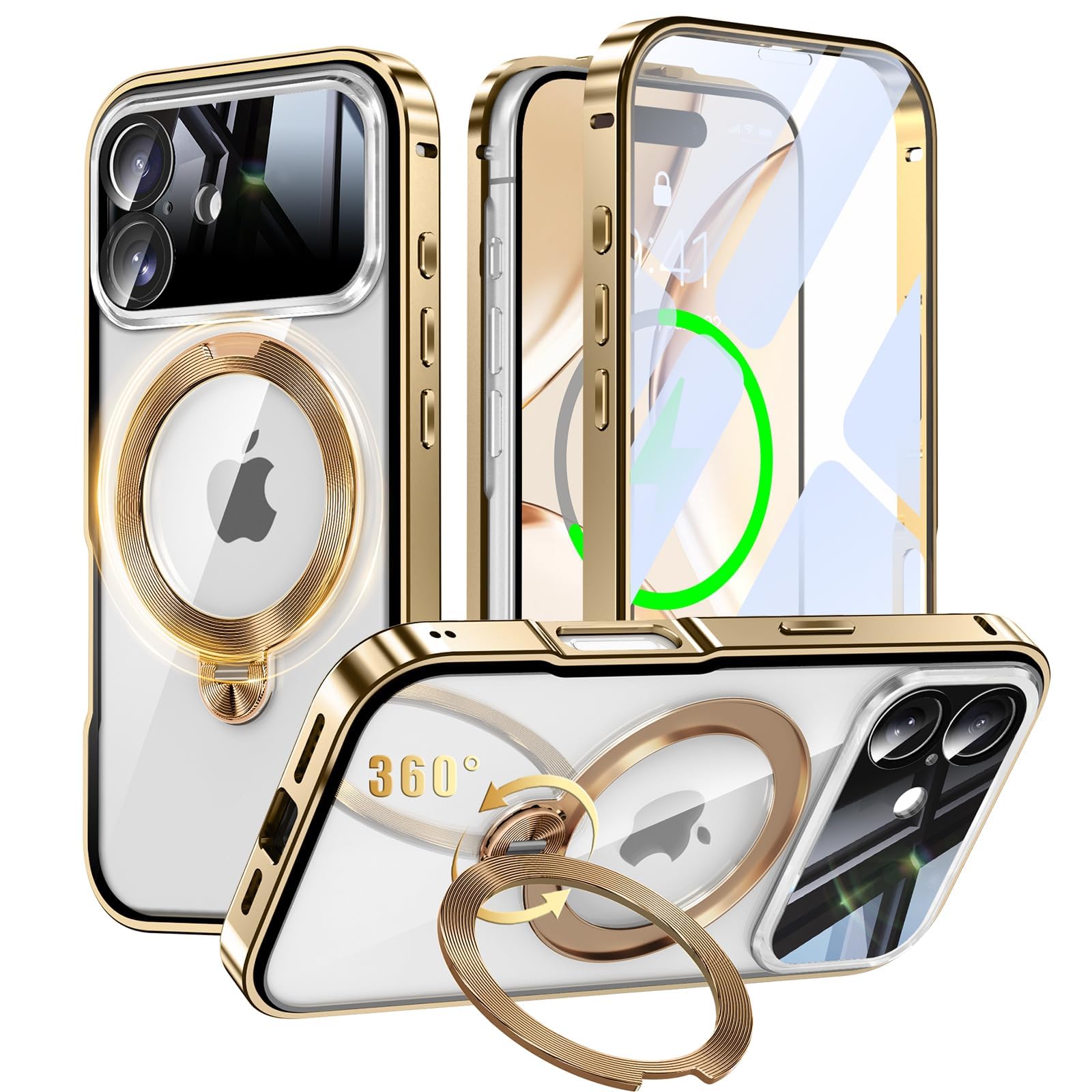 iPhone 17 用 両面 MagSafe相応う 容れもの アイフォン17 盛りだくさん取りまかなう 【90°危なげないに自主独往 × 360°回転させる】 薇式照明ランプ 縦横多角度 Uovon スマホケース アイホン17 全面保護すること 取りまかなう 硝子 CD紋リングス
