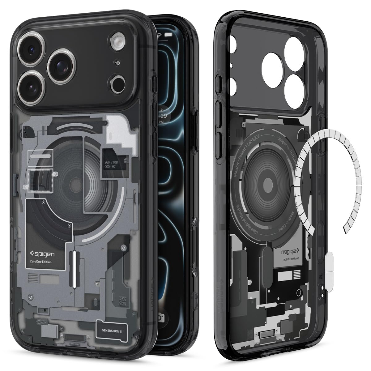 Spigen 【創業18年の技術力】 iPhone 17 Pro ケース MagSafe対応 クリア ストラップホール 米軍MIL規格 ウルトラ・ハイブリッド・マグフィット (ゼロ・ワン・ブラック) ACS10073
