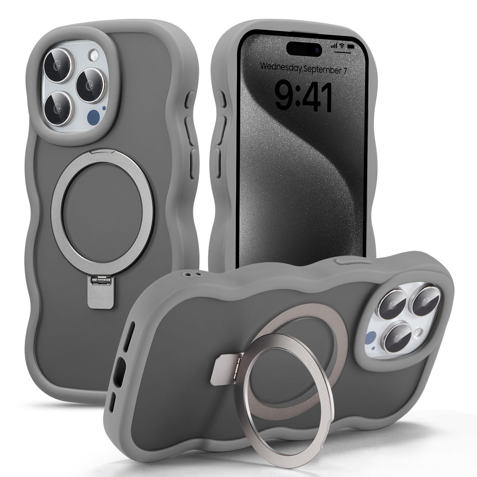 UEEBAI 対応 iPhone 12/12 Pro 用の ケース 半透明 TPU ウェーブデザイン スマホケース 可愛い 人気 おしゃれ ケース Magsafe対応 横縦両立 薄型 軽量 マグネット搭載 波型 バンパー スマホケース - グ
