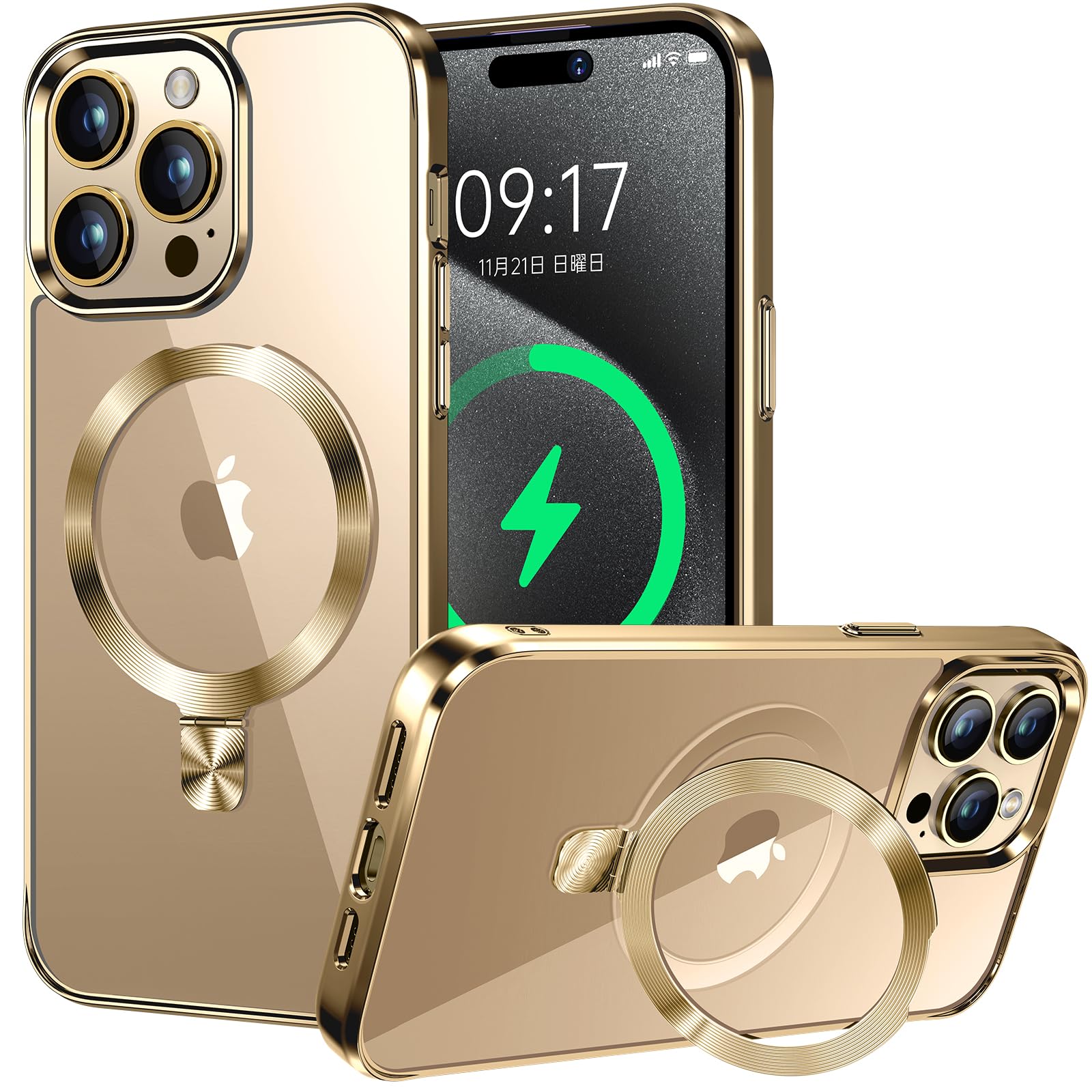 CSZENMEN【CD MagSafe輪っか・照明ランプ原則として】iPhone 15 Pro 用せつ然たる容れもの[MagSafe相応う・隠し照明ランプ] [本体の色・メッキバンパー]ストラップホール付き添い人 角度合わせる可 米軍MIL標準尺度手に入れる・耐衝撃 アイホ