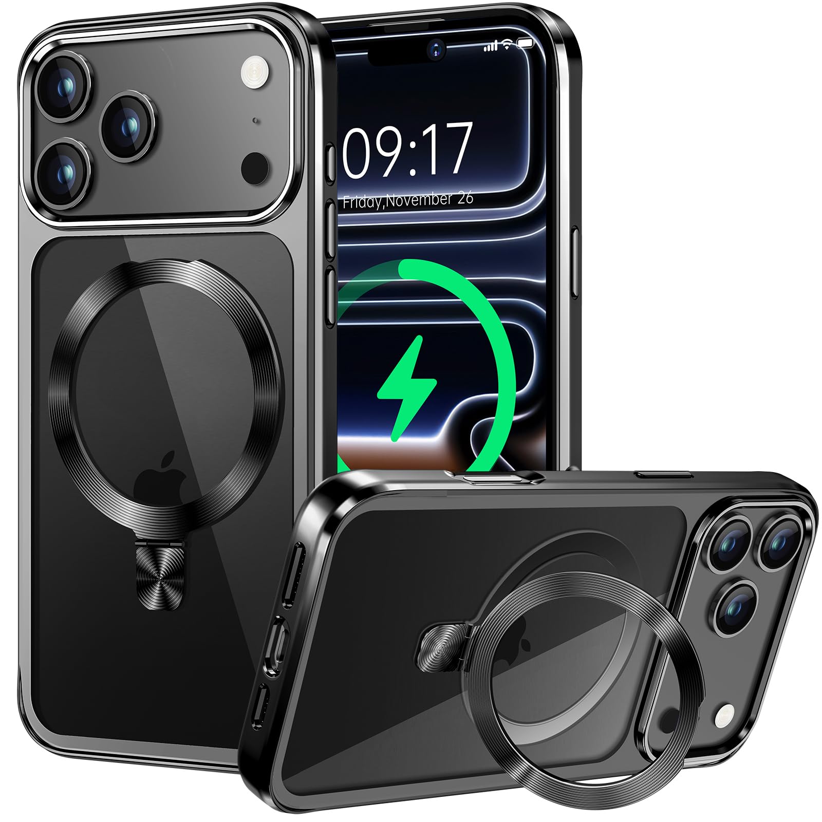 【CD MagSafe輪っか・照明ランプ原則として】iPhone 17 Pro 用せつ然たる容れもの[MagSafe相応う・隠し照明ランプ] [本体の色・メッキバンパー]ストラップホール付き添い人 角度合わせる可 米軍MIL標準尺度手に入れる・耐衝撃 アイホン17 Pro