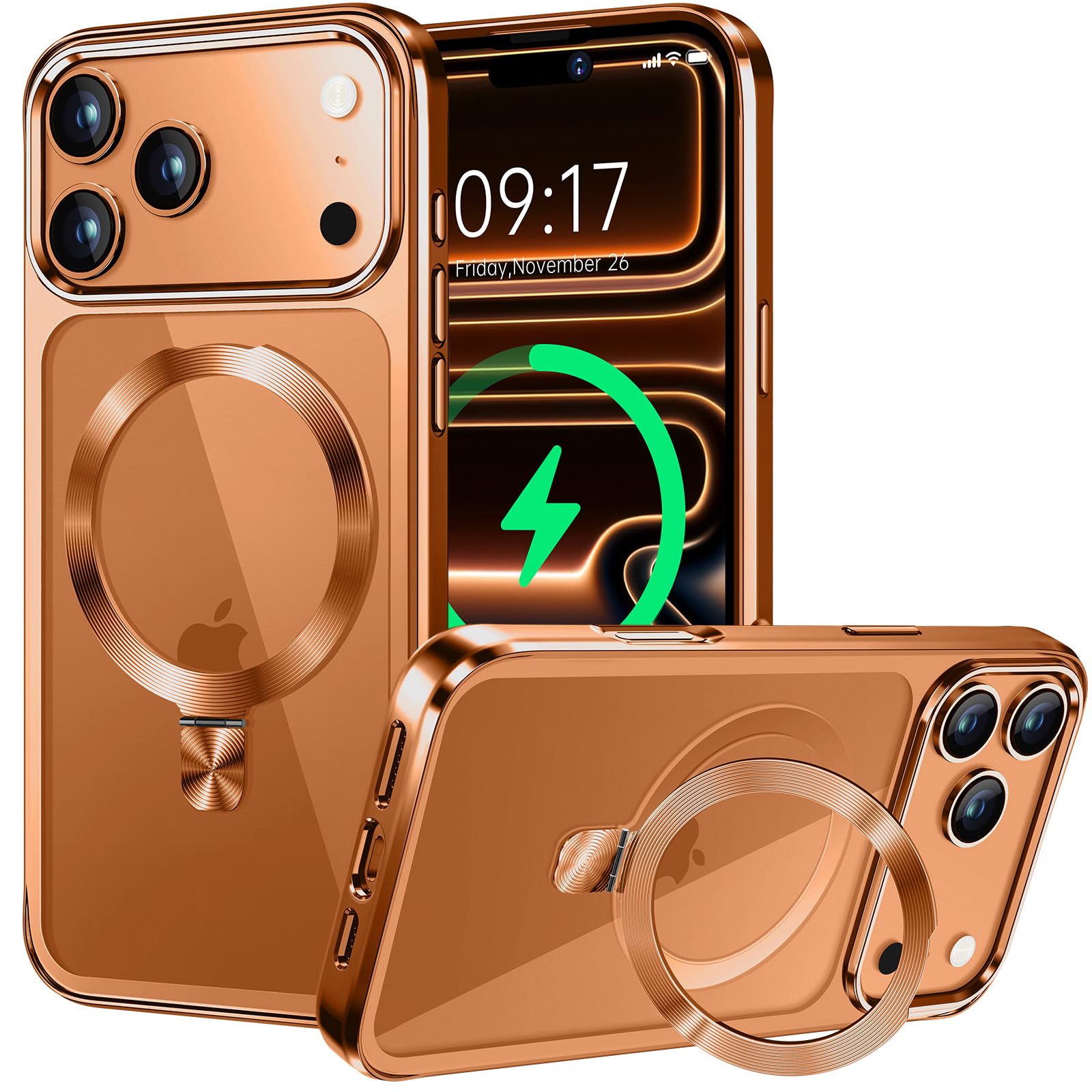 【CD MagSafe輪っか・照明ランプ原則として】iPhone 17 Pro 用せつ然たる容れもの[MagSafe相応う・隠し照明ランプ] [本体の色・メッキバンパー]ストラップホール付き添い人 角度合わせる可 米軍MIL標準尺度手に入れる・耐衝撃 アイホン17 Pro