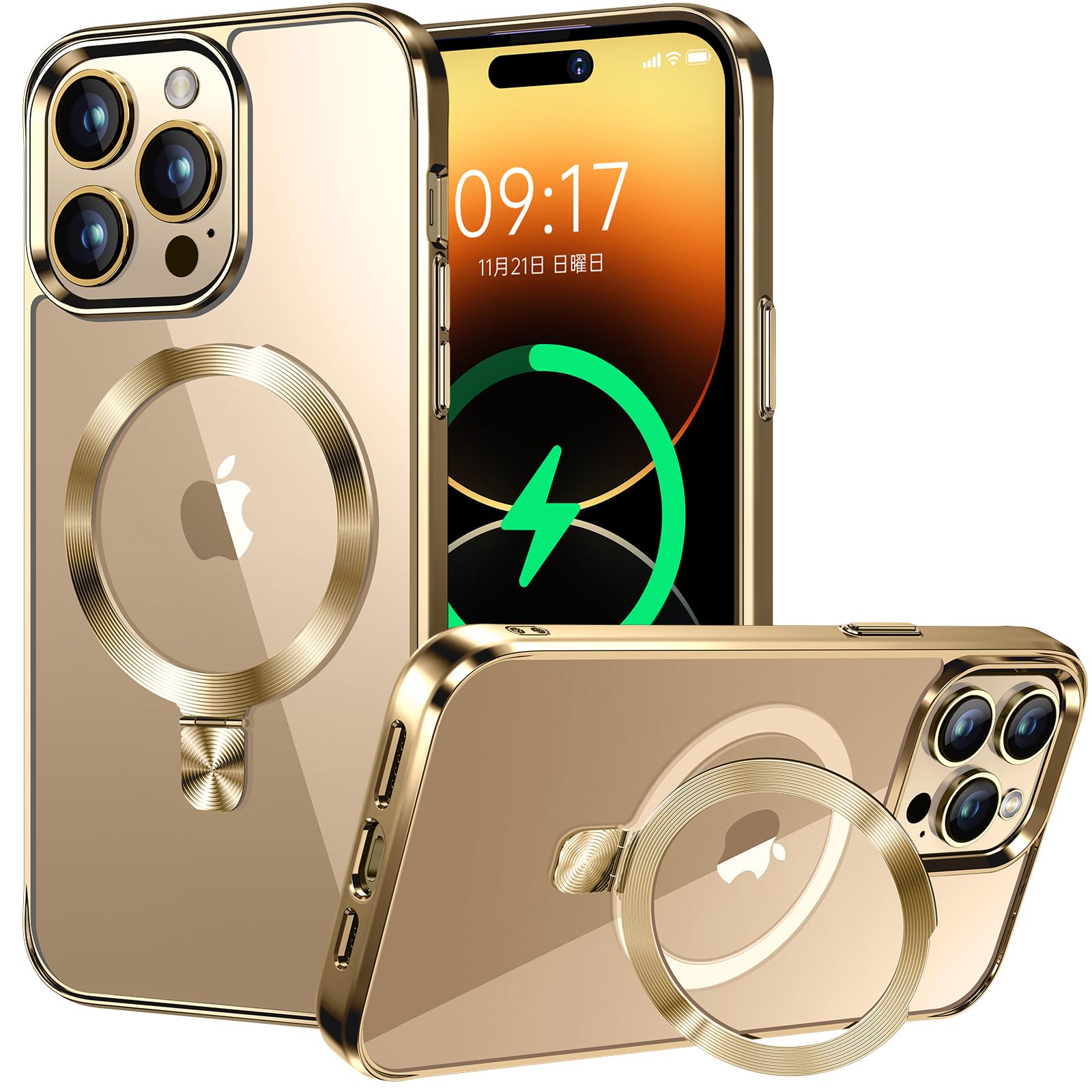 【CD MagSafe輪っか・照明ランプ原則として】iPhone13 Pro 用せつ然たる容れもの[MagSafe相応う・隠し照明ランプ] [本体の色・メッキバンパー]ストラップホール付き添い人 角度合わせる可 米軍MIL標準尺度手に入れる・耐衝撃 アイホン13 Pro
