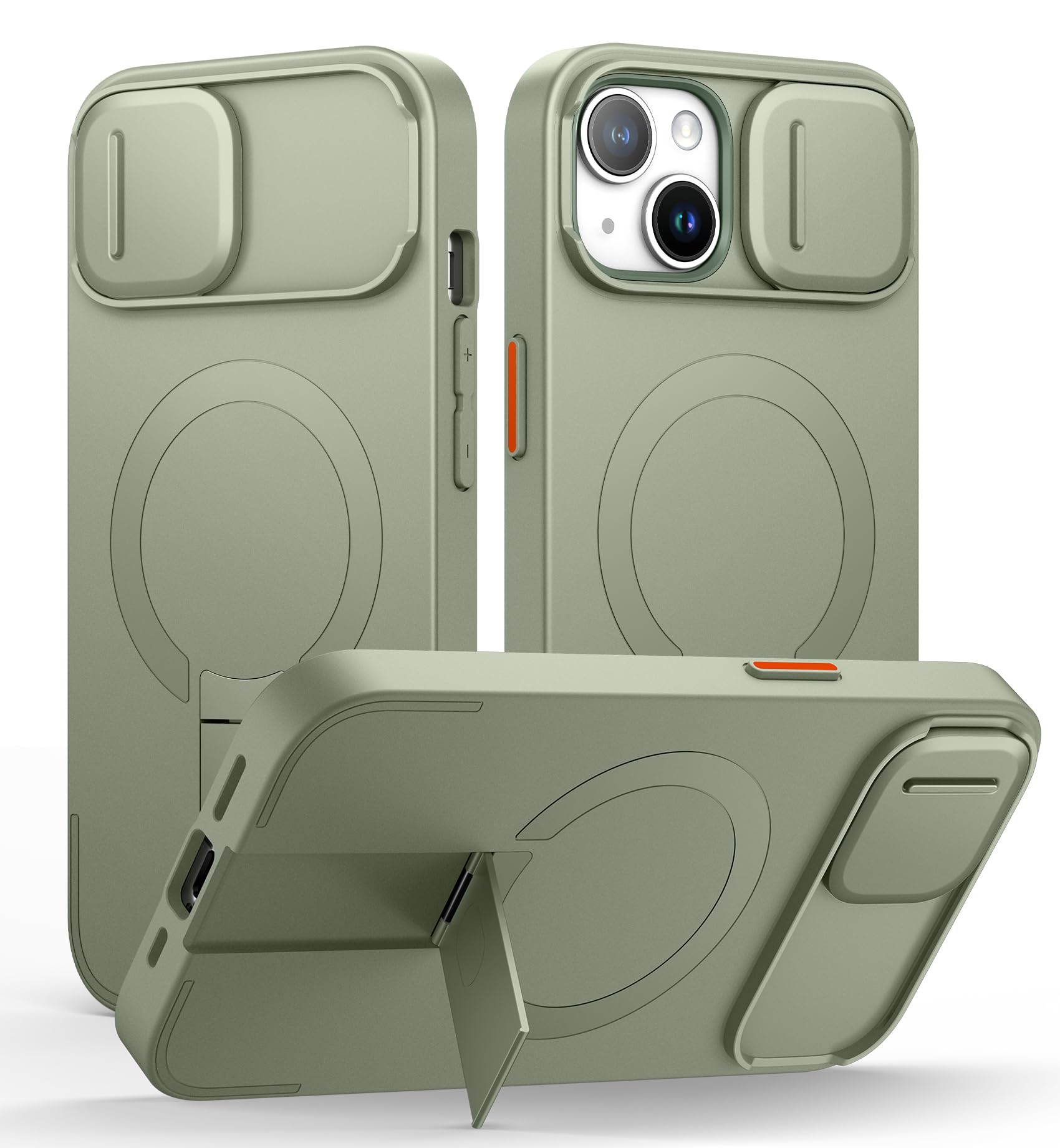 SURITCH 磁気ケースiPhone 15と互換性 とカメラ保護カバーと調整可能なスタンド 傷防止耐衝撃保護カバーiPhone 15用 (グリーン)