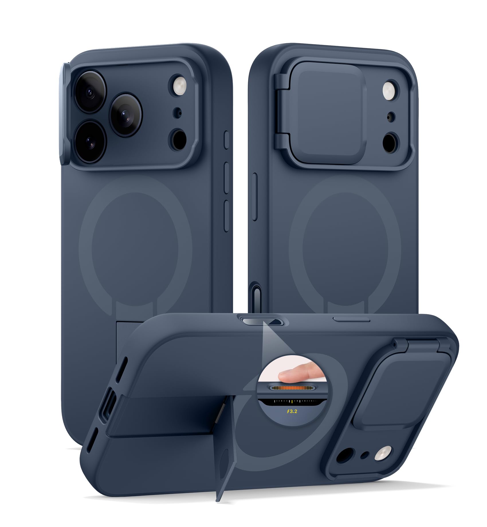 SURITCH 磁気ケースiPhone 17 Pro Maxと互換性 とカメラ保護カバー&カメラコントロールボタン&と調整可能なスタンド 傷防止耐衝撃保護カバーiPhone 17 Pro Max用 (ブルー)