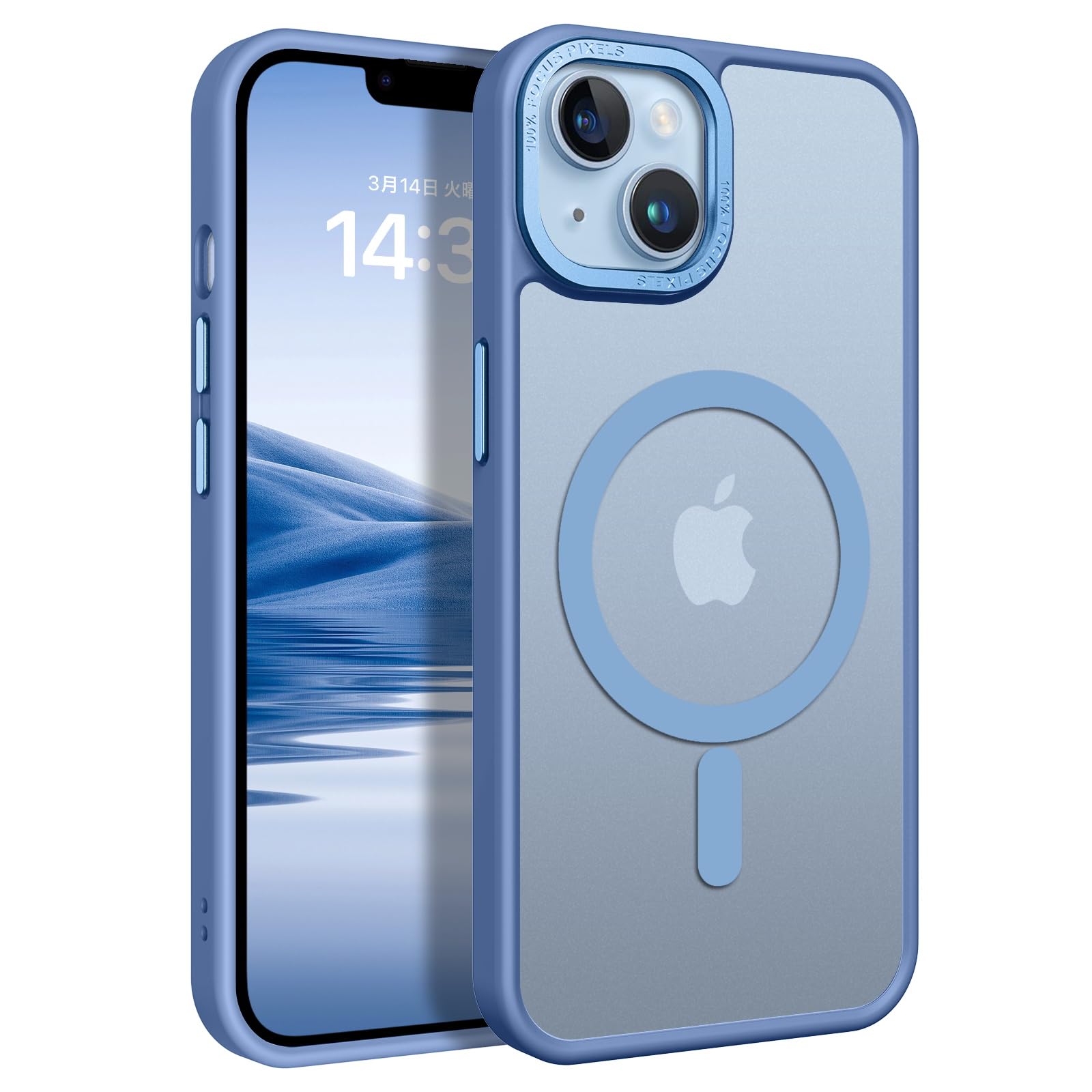 BENTOBEN iPhone 13/14 ケース MagSafe対応 ワイヤレス充電 マット感 半透明 指紋防止 薄型 耐衝撃 傷防止 レンズ保護 ストラップホール付き iPhone 13 ケース iPhone 14 ケース カバー ペールブルー