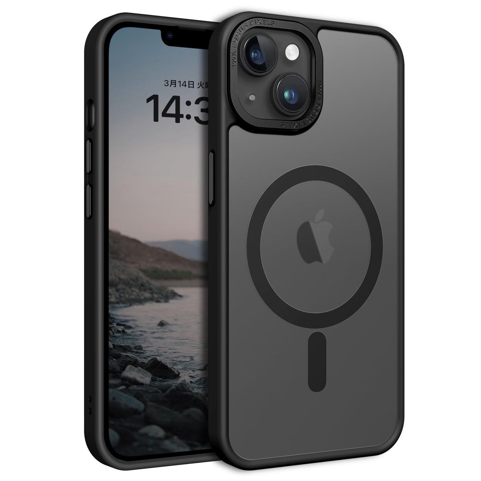 BENTOBEN iPhone 13/14 ケース MagSafe対応 ワイヤレス充電 マット感 半透明 指紋防止 薄型 耐衝撃 傷防止 レンズ保護 ストラップホール付き iPhone 13 ケース iPhone 14 ケース カバー ブラック