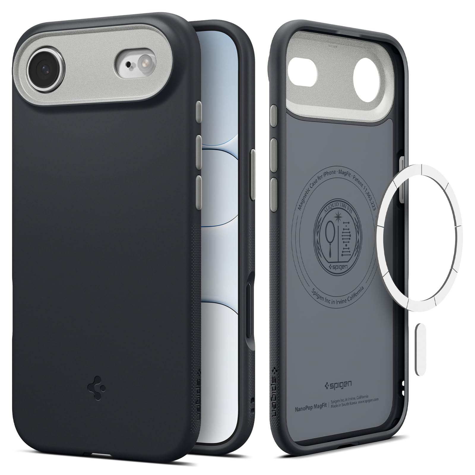 Spigen 【創業18年の技術力】 iPhone Air ケース MagSafe対応 マグネット搭載 ストラップホール 米軍MIL規格 ナノポップ・マグフィット (ブラック・セサミ) ACS09933