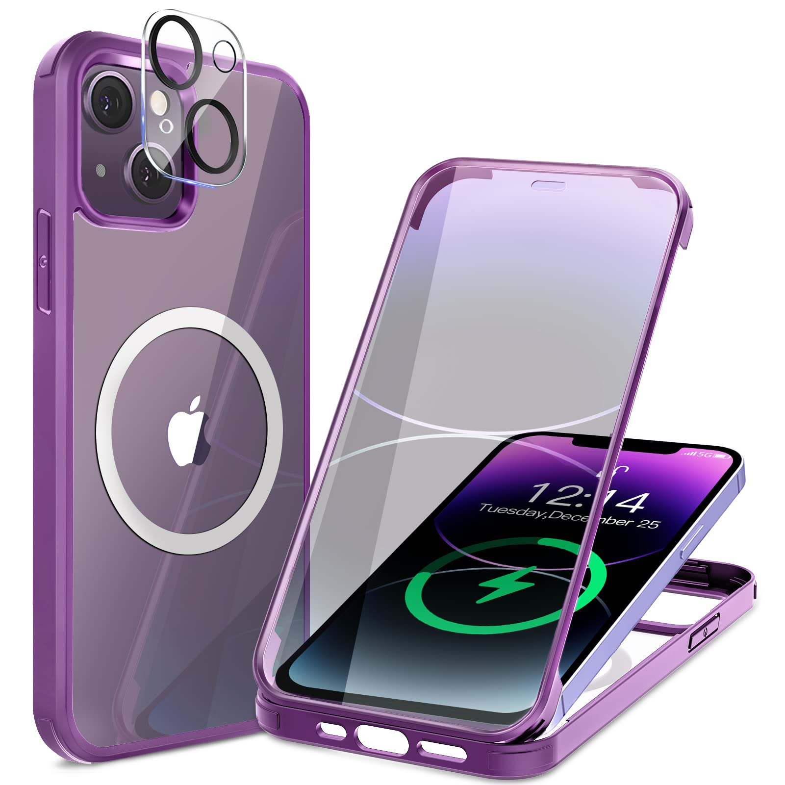【両面強化ガラス・驚異的な耐衝撃性】HAUTRKBG iPhone 14 用 ケース クリア 全面保護 [MagSafe対応] [カメラフイルムを贈] 信号干渉なし ソフトTPUバンパー マグセーフ ワイヤレス充電対応 米軍MIL