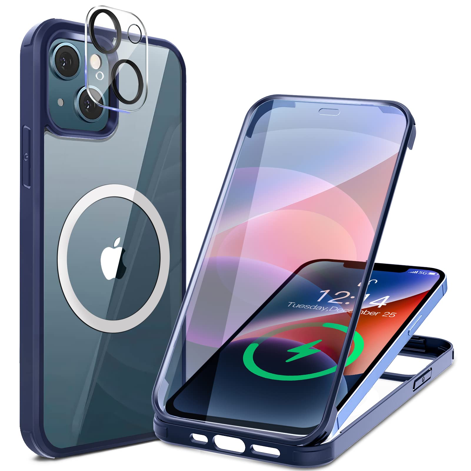 【両面強化ガラス・驚異的な耐衝撃性】HAUTRKBG iPhone 14 用 ケース クリア 全面保護 [MagSafe対応] [カメラフイルムを贈] 信号干渉なし ソフトTPUバンパー マグセーフ ワイヤレス充電対応 米軍MIL