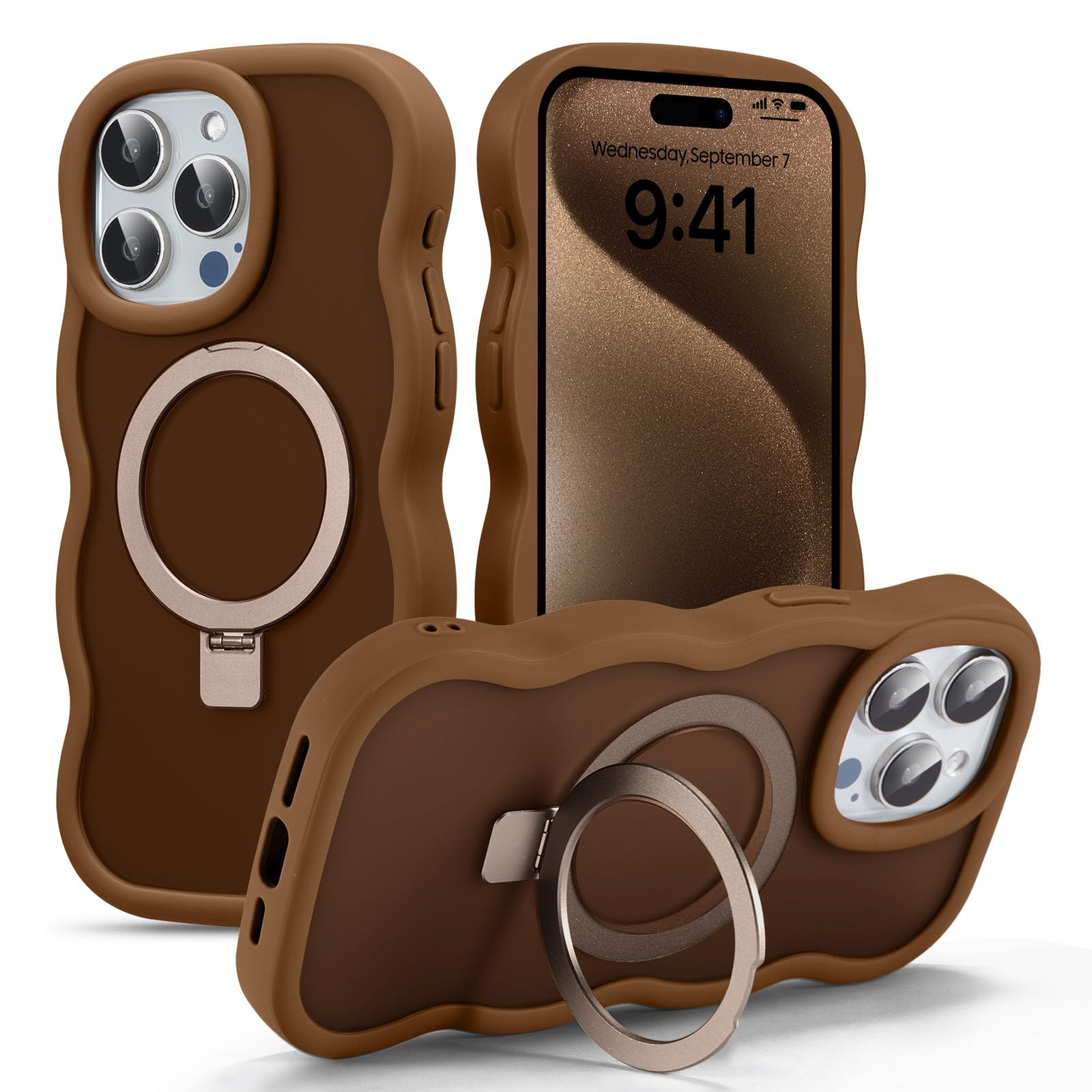 UEEBAI 対応 iPhone 16 Pro 用の ケース 半透明 TPU ウェーブデザイン スマホケース 可愛い 人気 おしゃれ ケース Magsafe対応 横縦両立 薄型 軽量 マグネット搭載 波型 バンパー スマホケース - ゴー