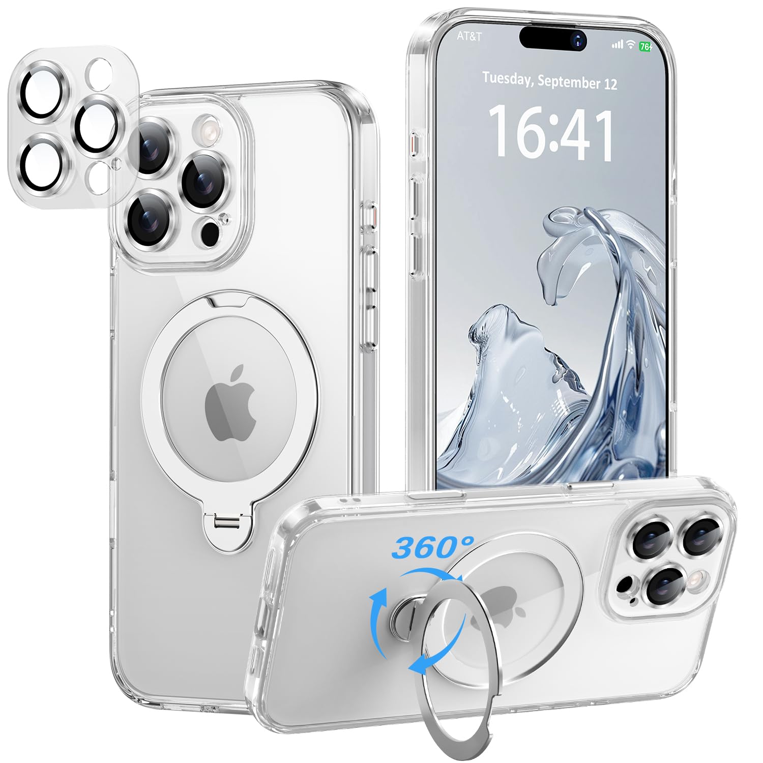 iPhone 16 Pro用 ケース【極限の透明感と保護力】 4in1 カメラ保護一体/MagSafe対応/360度回転スタンド/ストラップホール穴付き 縦横両対応 黄ばみ防止 ワイヤレス充電対応 耐衝撃 カメラフィルム ｜WES STORE