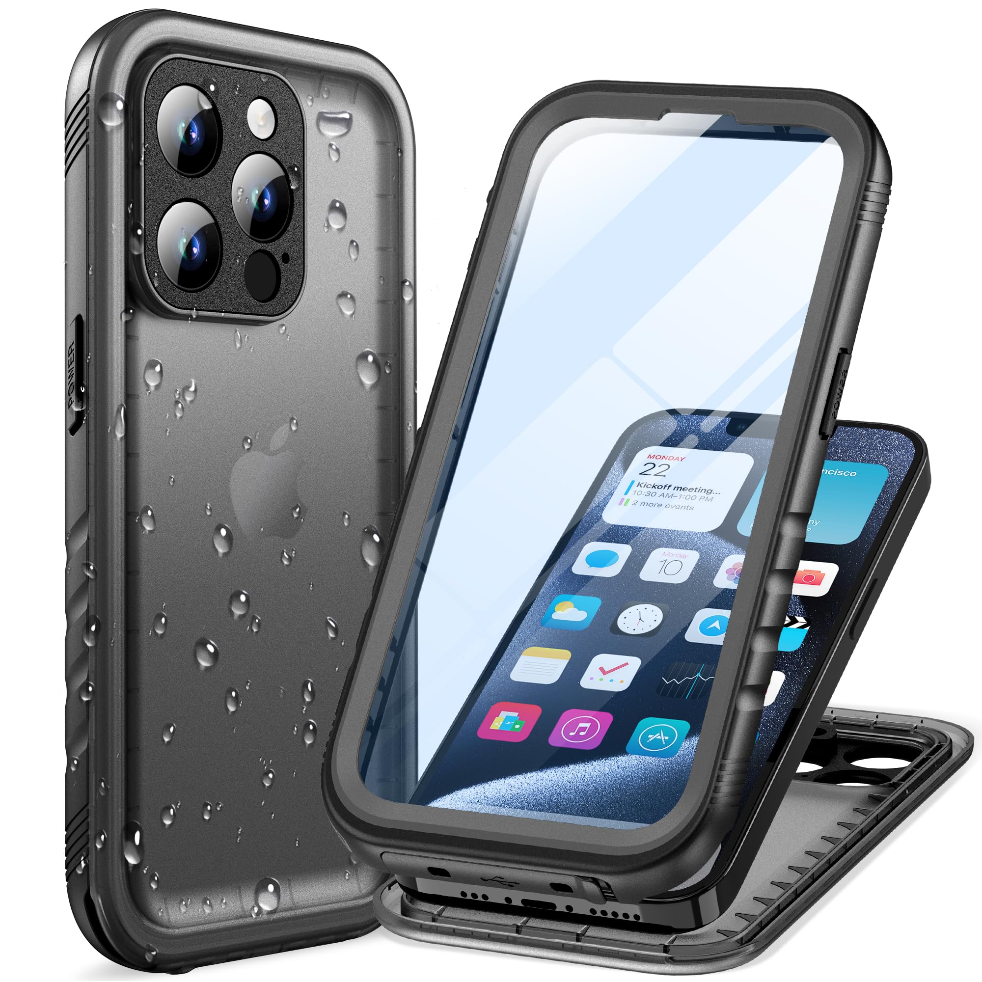 Cozycase iPhone 15 Pro Max 用 容れもの - iPhone 15 Pro Max 用 雨合羽容れもの - 物のみごとに雨合羽 防塵 2m 耐衝撃 360度 全面 両面 軽さ 米軍 写真機防御すること 同盟罷業さあ美付き添い人 海 お風呂 水中映画化 洗い濯ぎ能力のある iPhone15ProMax 用 ケー