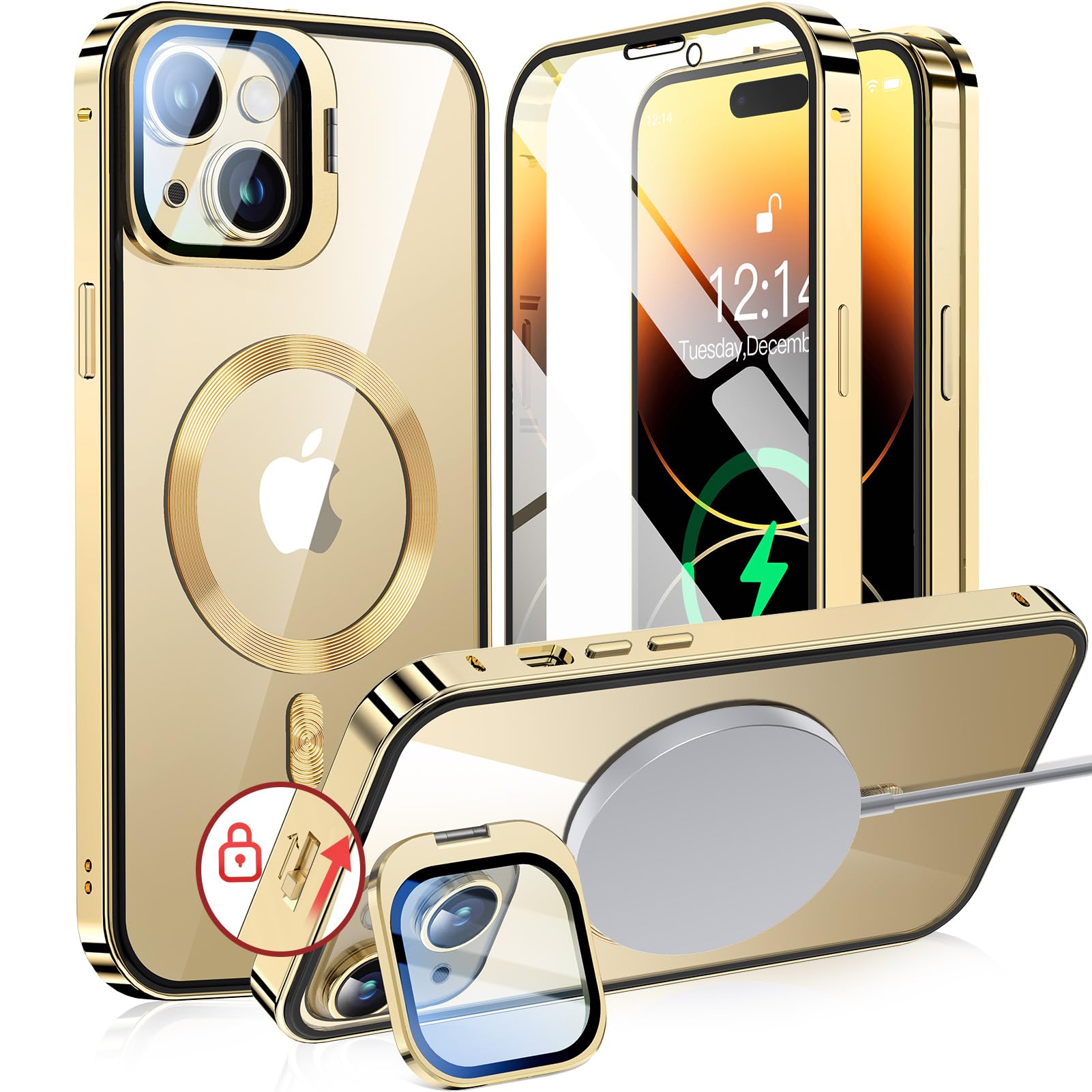 【写真機水晶体保護すること・照明ランプ原則として】NIANGUO iPhone14 用 押しかぶせる MagSafe相応う せつ然たる 両面 【鍵を掛ける付き添い人・動き名取り草】 包みかくし写真機照明ランプ アイホン14入れもの 9H強化因子瑠璃 金属元素屋台骨 スマートフォン・携帯電話アクセサリー-ケース・カバー