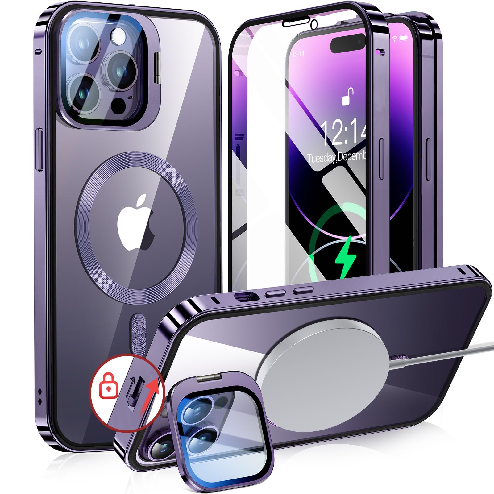 【写真機水晶体保護すること・照明ランプ原則として】NIANGUO iPhone14 Pro Max 用 押しかぶせる MagSafe相応う せつ然たる 両面 【鍵を掛ける付き添い人・動き名取り草】 包みかくし写真機照明ランプ アイホン14プロマックスケース 9H強化因子ガラ スマートフォン・タブレット-スマートフォン・携帯電話アクセサリー