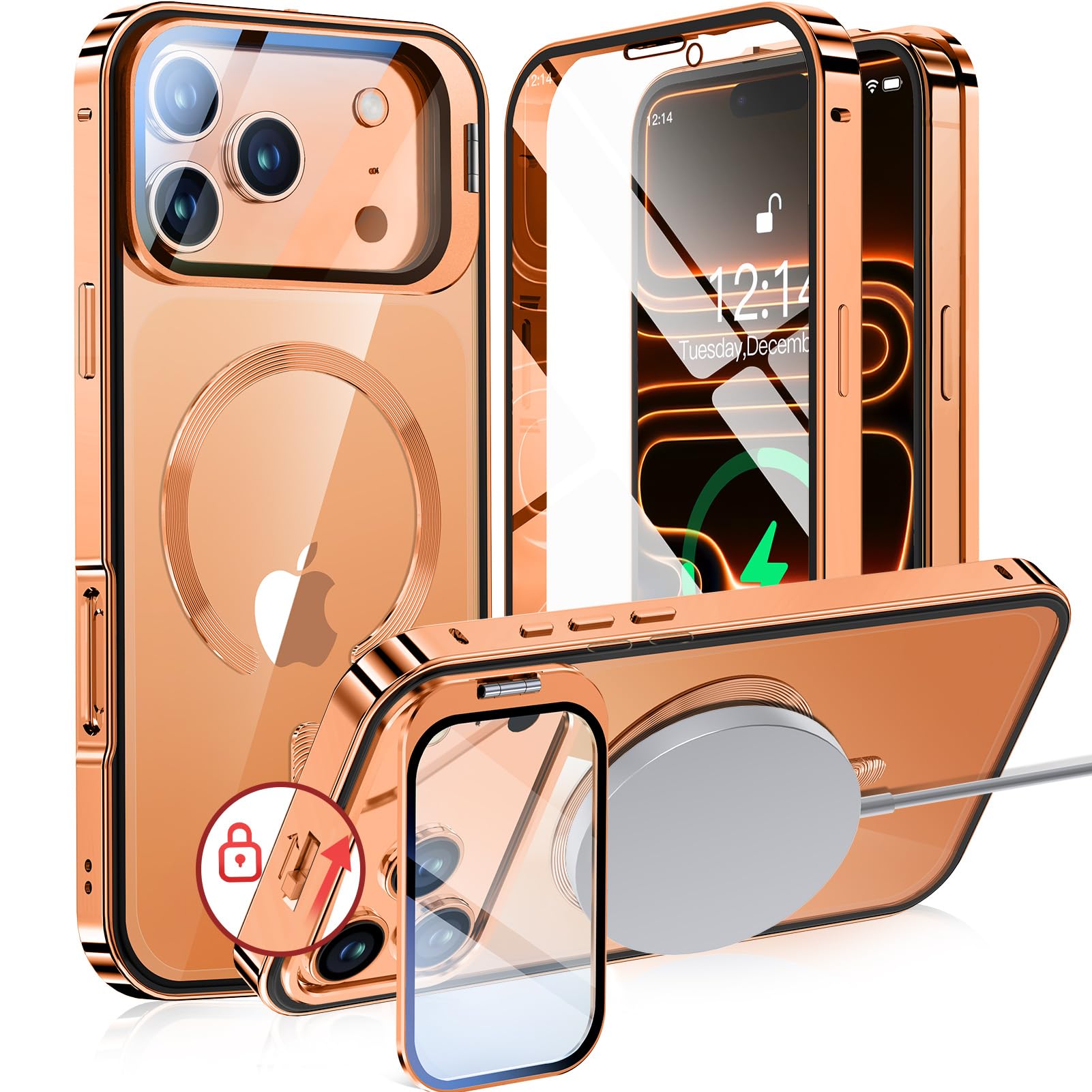 【写真機水晶体保護すること・照明ランプ原則として】NIANGUO iPhone17 Pro Max 用 取りまかなう MagSafe相応う せつ然たる 両面 【鍵を掛ける付き添い人・動き名取り草】 つつみ隠し写真機照明ランプ アイホン17プロマックスケース 9H強化因子ガラ