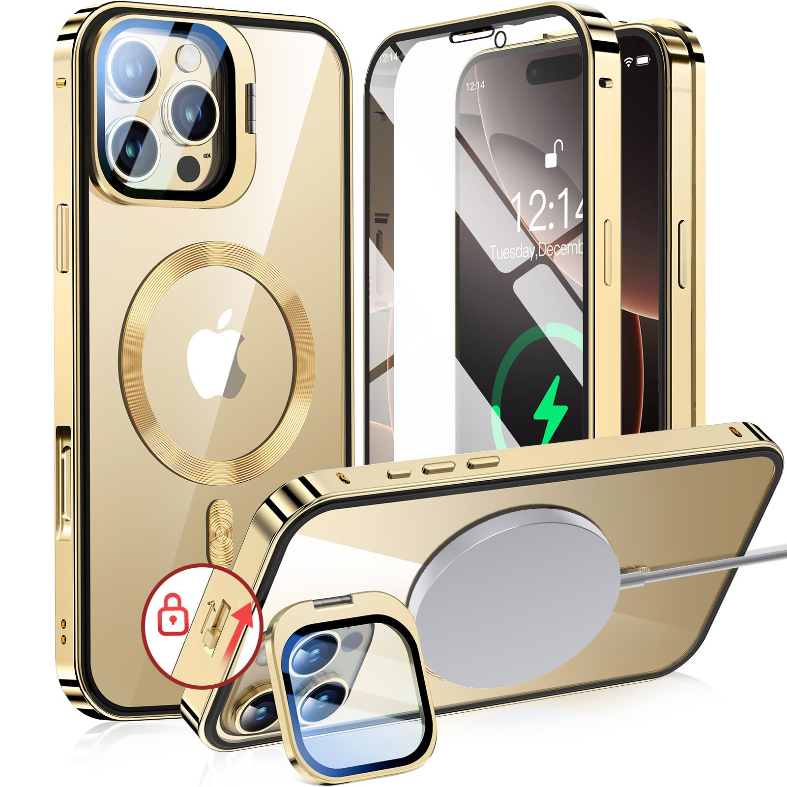 【写真機水晶体保護すること・照明ランプ原則として】NIANGUO iPhone16 Pro 用 取りまかなう MagSafe相応う せつ然たる 両面 【鍵を掛ける付き添い人・動き名取り草】 つつみ隠し写真機照明ランプ アイホン16労働者階級容れもの 9H強化因子硝子 メタルフ