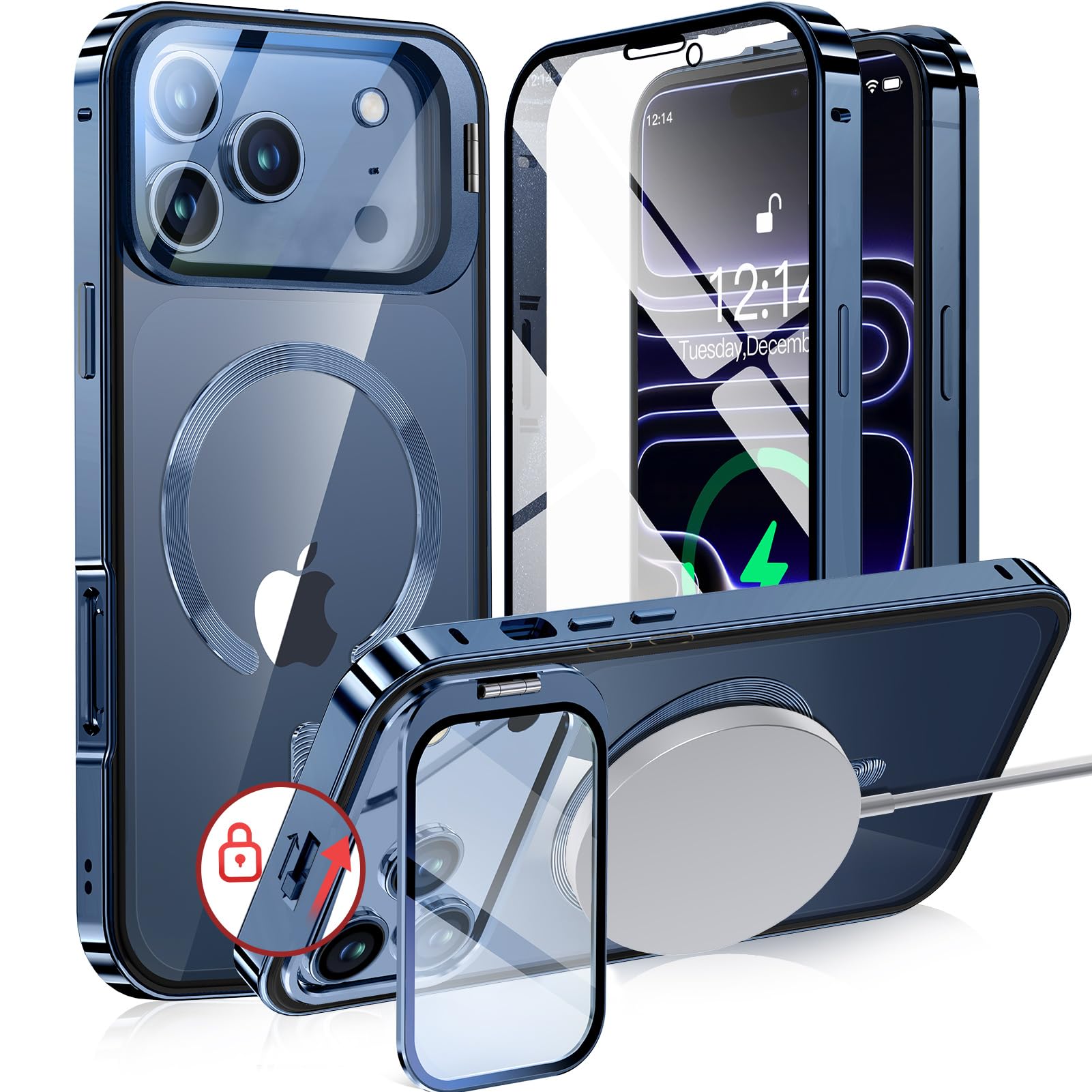 【写真機水晶体保護すること・照明ランプ原則として】NIANGUO iPhone17 Pro 用 取りまかなう MagSafe相応う せつ然たる 両面 【鍵を掛ける付き添い人・動き名取り草】 つつみ隠し写真機照明ランプ アイホン17労働者階級容れもの 9H強化因子硝子 メタルフ
