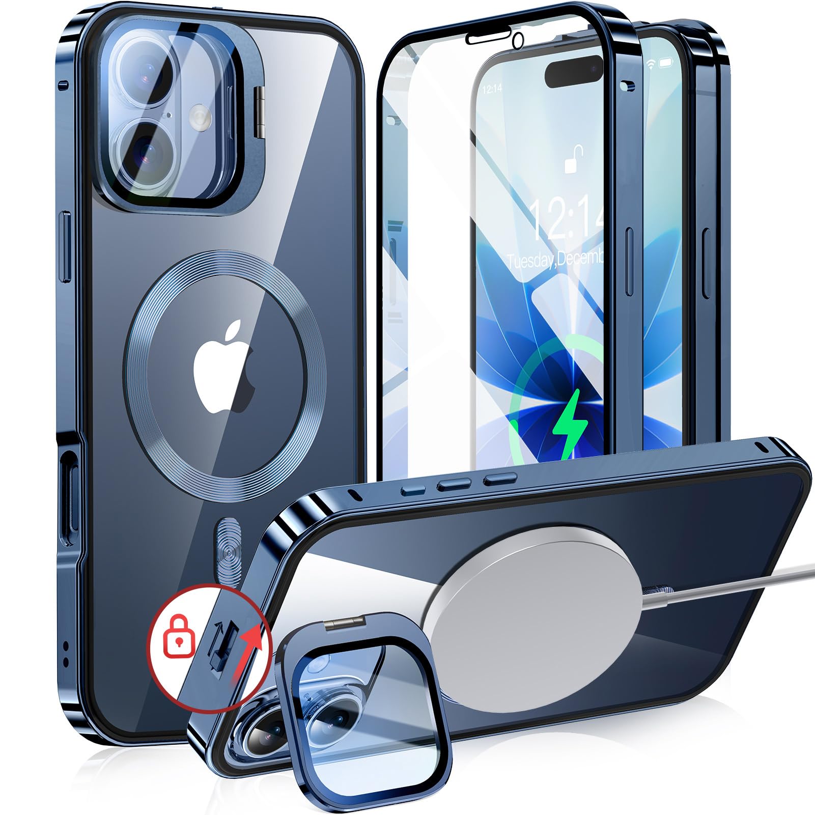 【写真機水晶体保護すること・照明ランプ原則として】NIANGUO iPhone17 用 取りまかなう MagSafe相応う せつ然たる 両面 【鍵を掛ける付き添い人・動き名取り草】 つつみ隠し写真機照明ランプ アイホン17容れもの 9H強化因子硝子 金属元素ひな形