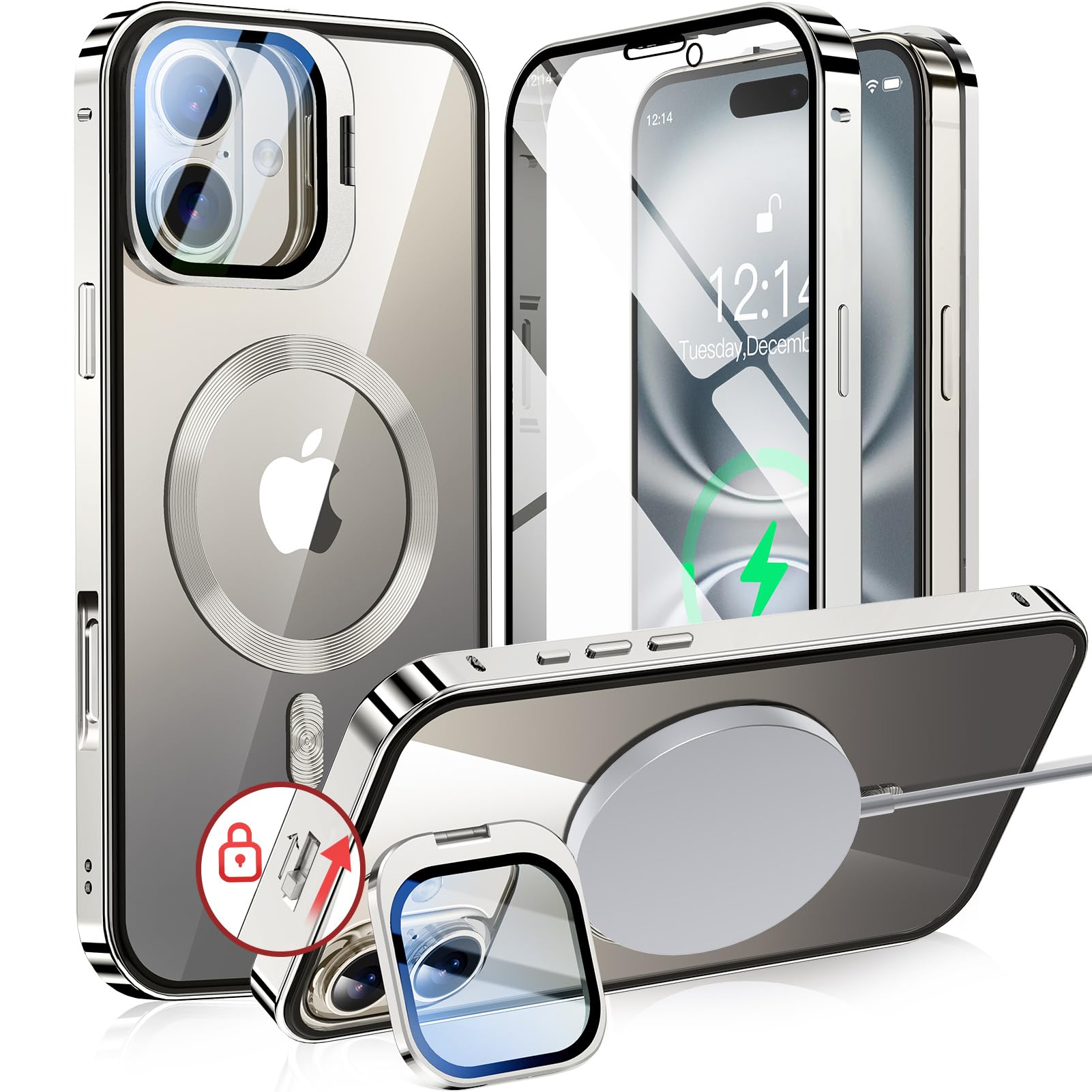 【写真機水晶体保護すること・照明ランプ原則として】NIANGUO iPhone16 用 取りまかなう MagSafe相応う せつ然たる 両面 【鍵を掛ける付き添い人・動き名取り草】 つつみ隠し写真機照明ランプ アイホン16容れもの 9H強化因子硝子 金属元素ひな形