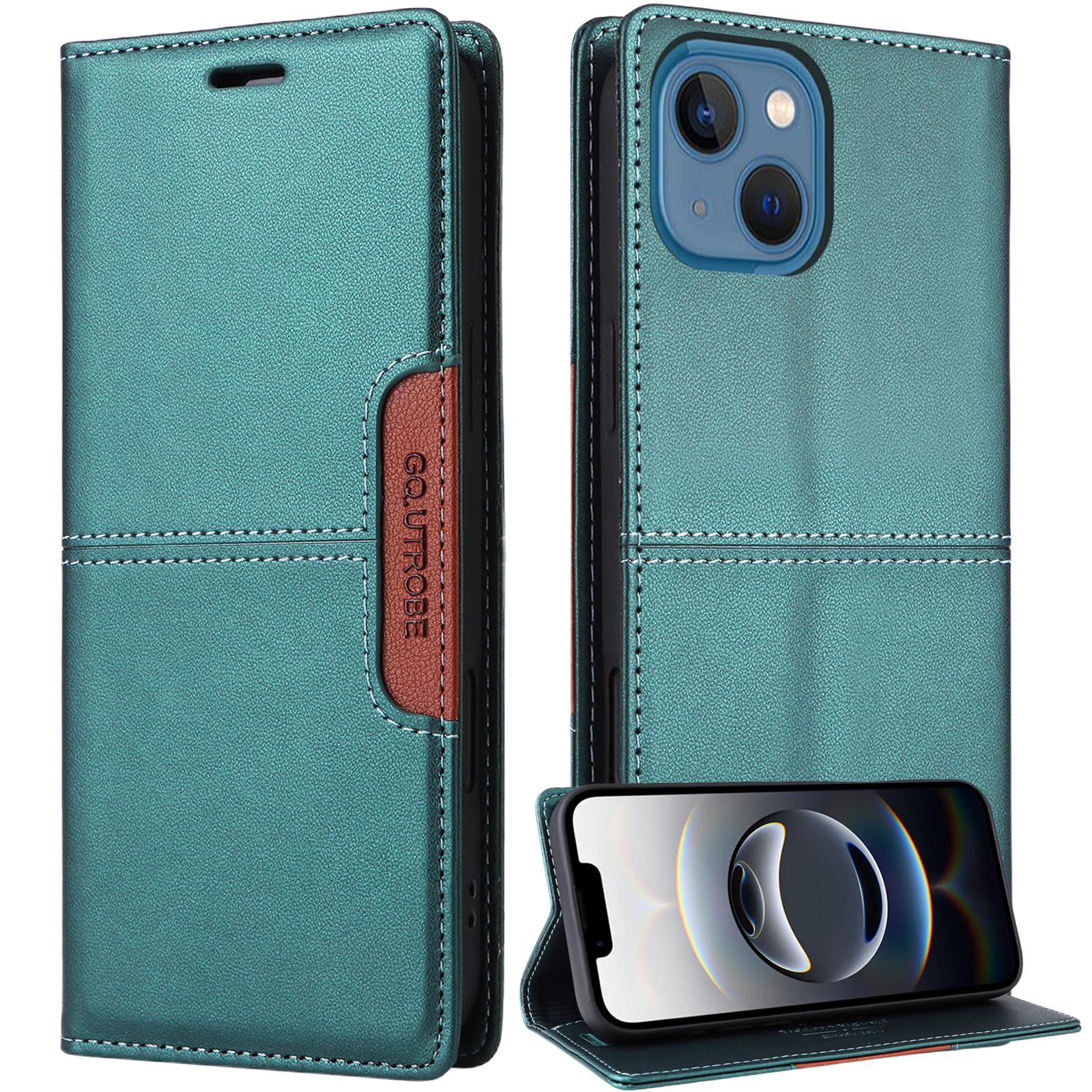 KINVILON iPhone15 ケース 手帳型 スマホケース 財布型 アイフォン 15 [RFIDブロッキング] カード収納付き 高級PUレザー 耐衝撃 マグネット式 スタンド機能 全面保護 (iPhone 15 用 グリーン)