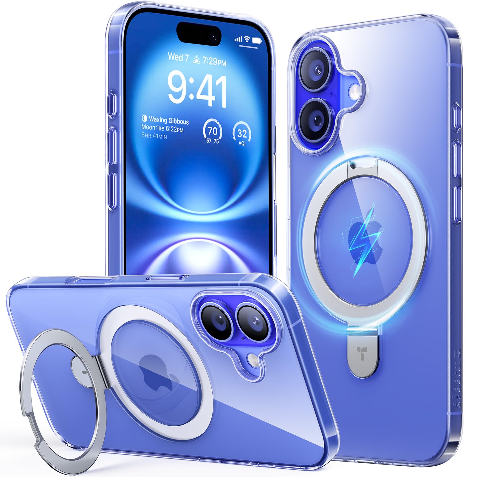 【最軽量スタンドケース・MagSafe対応】TORRAS iPhone 16 用 ケース 米軍規格 隠れるスタンド 最大25W充電効率 マグネット搭載 薄型 黄変ゼロ 透明 耐久性 頑丈 ワイヤレス充電対応 耐衝撃 滑り止