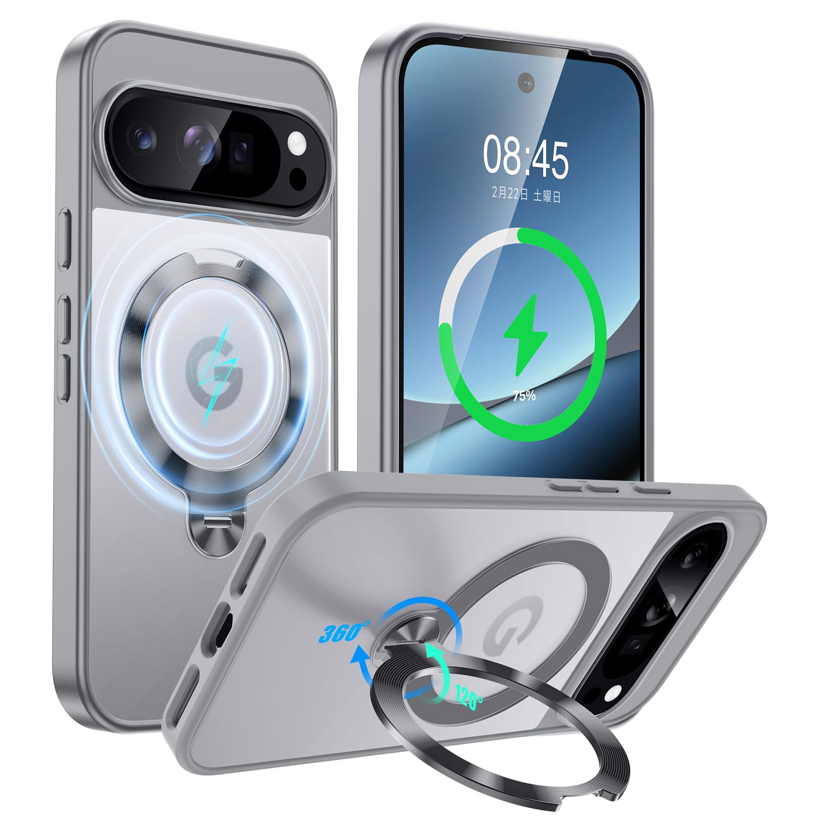 Google Pixel 10/Pixel 10 Pro ケース MagSafe対応 ワイヤレス充電対応 ピクセル10 ケース 耐衝撃 360°回転磁気スタンド Google Pixel 10 Pro カバー 縦横両対応 収納式折りたたみスタンド 米軍MIL規格全面保