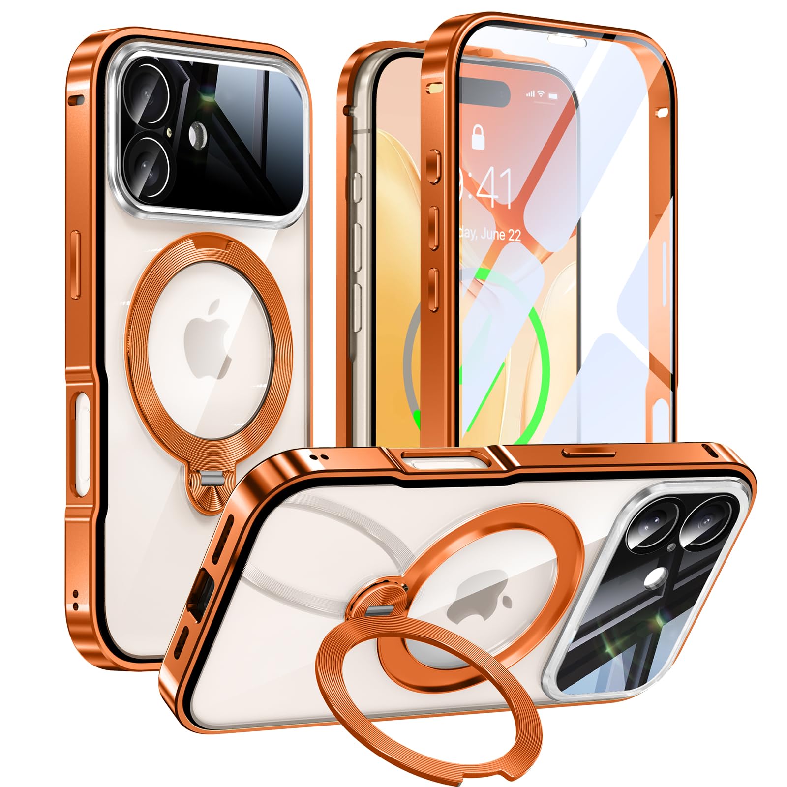 iPhone 17 用 容れもの 両面保護すること MagSafe相応う 光輝CD紋様輪っか 360°定点回転させる照明ランプ 自動小銃ポップアップ鍵を掛ける付き添い人 カメラレンズフル保護すること いphone 17 用 Gunwon スマホケース 軽銀アロイバンパー 9H原則として