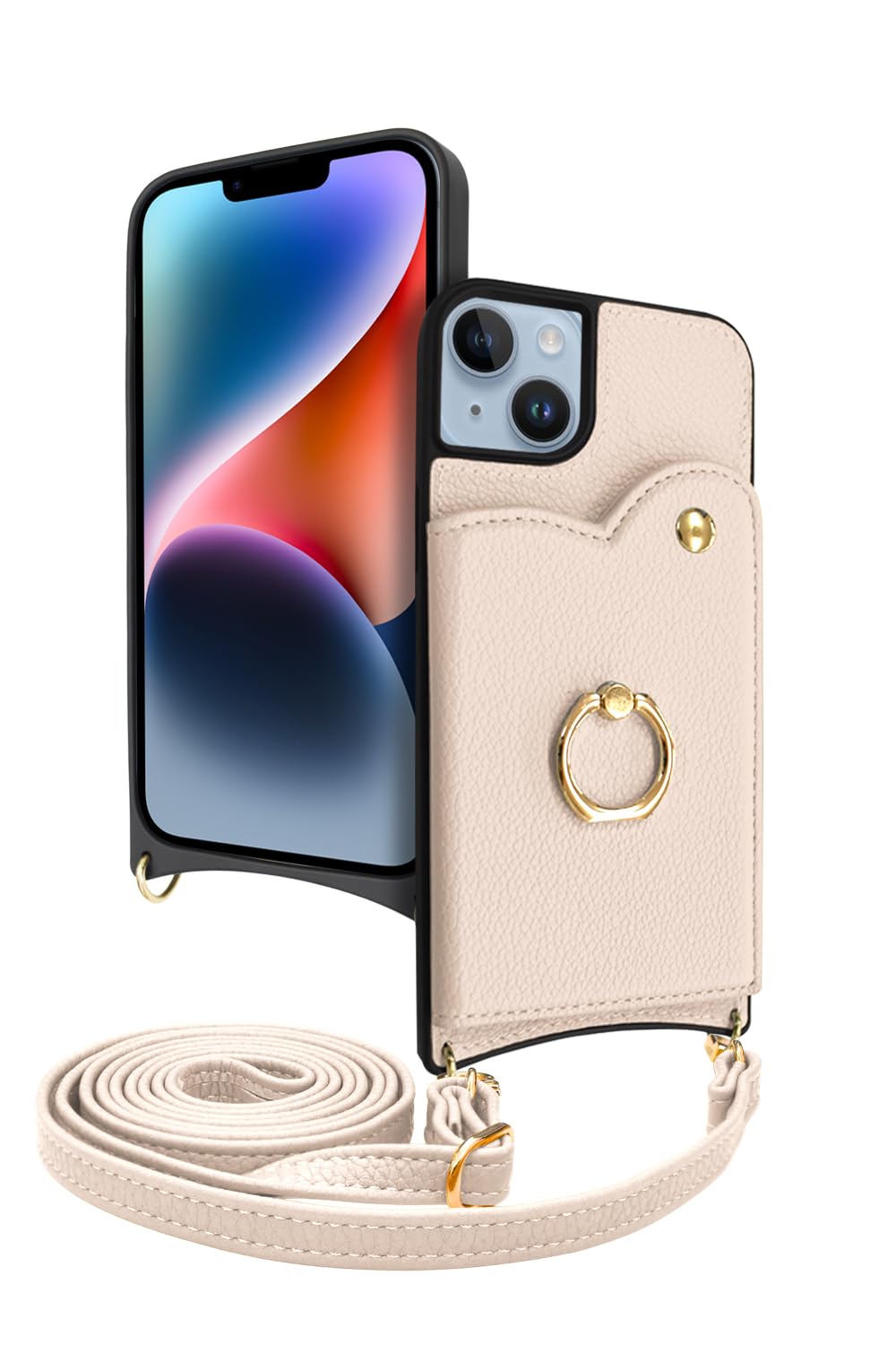シズカウィル iPhone 14 Plus 用 ケース ショルダー カバー ショルダーストラップ アイファンデ5 ショルディー フルール 1個入り アッシュローズ｜WES STORE