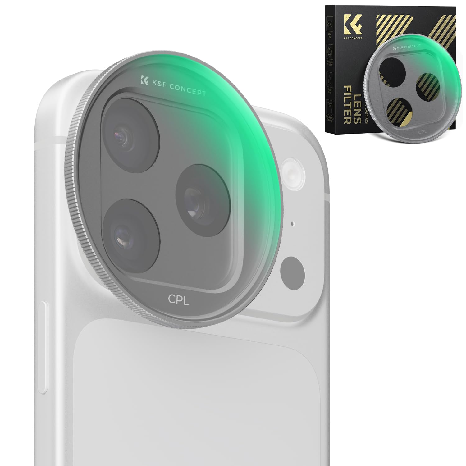 K&F CONCEPT FA301 iPhone 17 Pro/Pro Max対応 CPL 偏光フィルター カチッと装着 ケース装着OK 超軽量 9.5g iPhone 16/15/14 Proシリーズにも対応 可変式 CPL 反射除去 水面/ガラス/肌のテカリ抑制 風景撮影 動画｜WES STORE