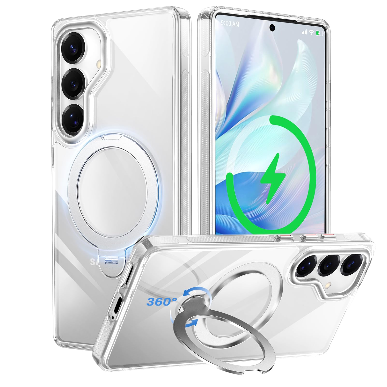 TISTUNST Galaxy S25 用 ケース MagSafe 対応 米軍MIL規格 ワイヤレス充電 リング付き 360度回転スタンド 耐衝撃 横縦両立 ギャラクシー S25 用 カバー 黄変防止 マグネット搭載 車載ホルダー ストラッ｜WES STORE