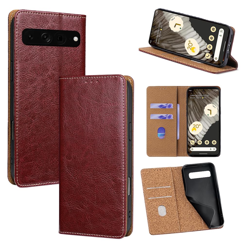 For Google Pixel 6 Pro ケース 本革 手帳型 For グーグル ピクセル6 プロ 牛革 カバー 上品 レザー 横置きスタンド機能 カード収納 2枚 人気 マグネット搭載 耐衝撃 全面保護 シンプルカバー 便利 ハ｜WES STORE