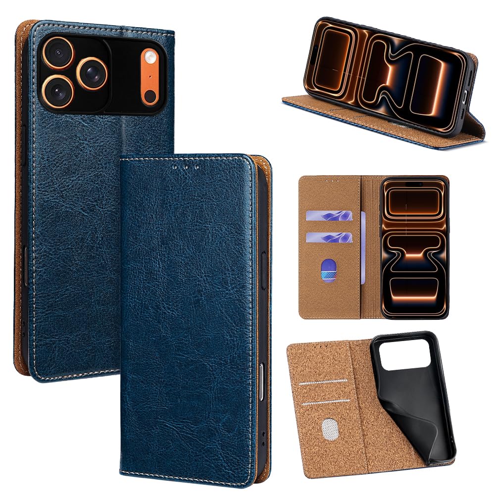 For iPhone 17 Pro Max ケース 本革 手帳型 For アイフォン17 プロ マックス 牛革 カバー 上品 レザー 横置きスタンド機能 カード収納 2枚 人気 マグネット搭載 耐衝撃 全面保護 シンプルカバー 便利 ｜WES STORE