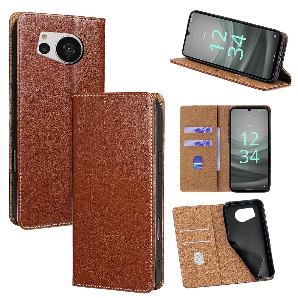 For AQUOS Sense 7 ケース 本革 手帳型 For アクオス センス7 SH-53C/SHG10 牛革 カバー 上品 レザー 横置きスタンド機能 カード収納 2枚 人気 マグネット搭載 耐衝撃 全面保護 シンプルカバー 便利 ハ｜WES STORE 8,495円