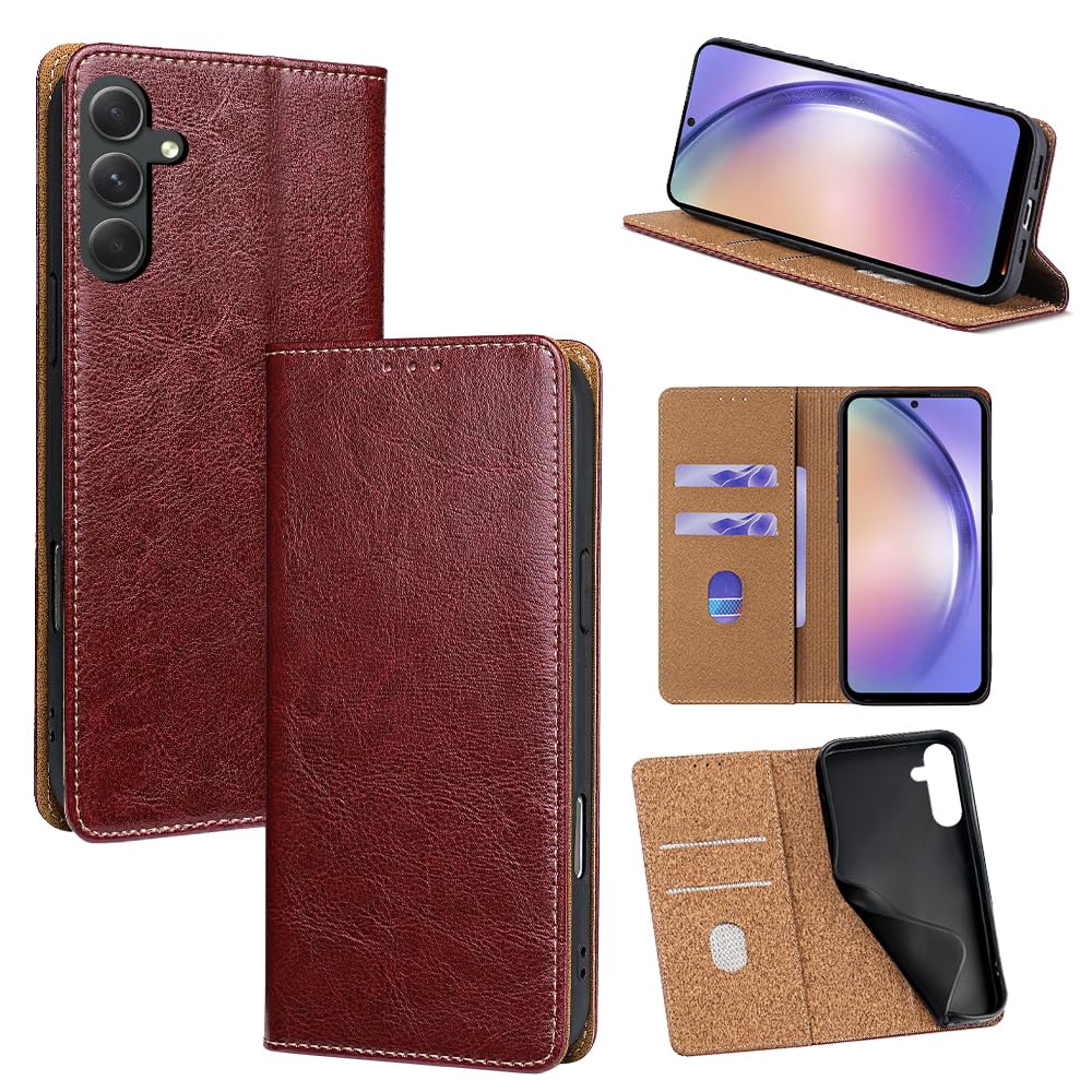 For Galaxy A54 5G ケース 本革 手帳型 For ギャラクシーA54 SC-53D/SCG21 牛革 カバー 上品 レザー 横置きスタンド機能 カード収納 2枚 人気 マグネット搭載 耐衝撃 全面保護 シンプルカバー 便利 ハン｜WES STORE