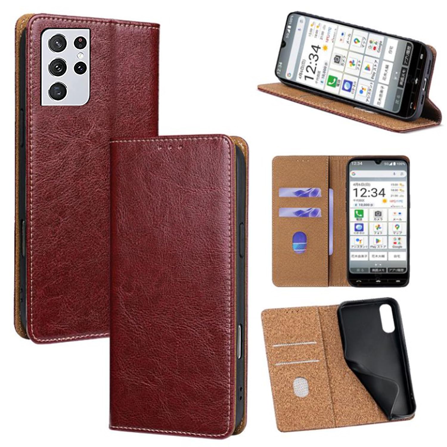 For Galaxy S21 Ultra ケース 本革 手帳型 For ギャラクシーS21 ウルトラ SC-52B 牛革 カバー 上品 レザー 横置きスタンド機能 カード収納 2枚 人気 マグネット搭載 耐衝撃 全面保護 シンプルカバー 便|WES STORE