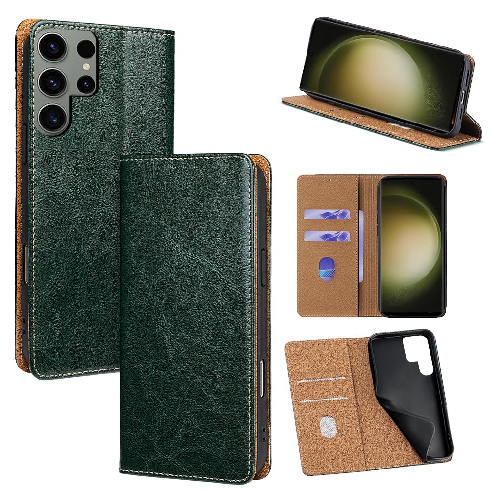 For Galaxy S23 Ultra ケース 本革 手帳型 For ギャラクシーs23ウルトラ SCG20/SC-52D 牛革 カバー 上品 レザー 横置きスタンド機能 カード収納 2枚 人気 マグネット搭載 耐衝撃 全面保護 シンプルカバー｜WES STORE