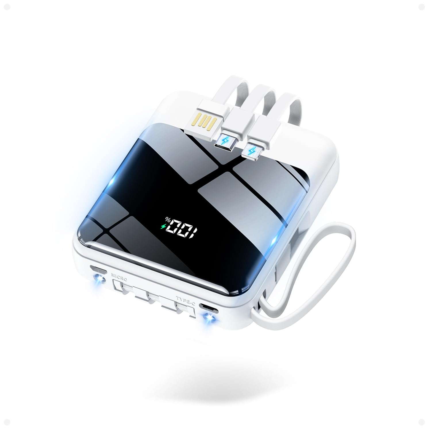 モバイルバッテリー 大容量 30000mAh 【22.5W/20W急速充電 4本ケーブル内蔵】 209g超軽量 小型 バッテリー 5台同時充電 Type-C出力 スマホ 充電器 LCD残量表示 LEDライト付き ストラップ付き 持ち運び ｜WES STORE