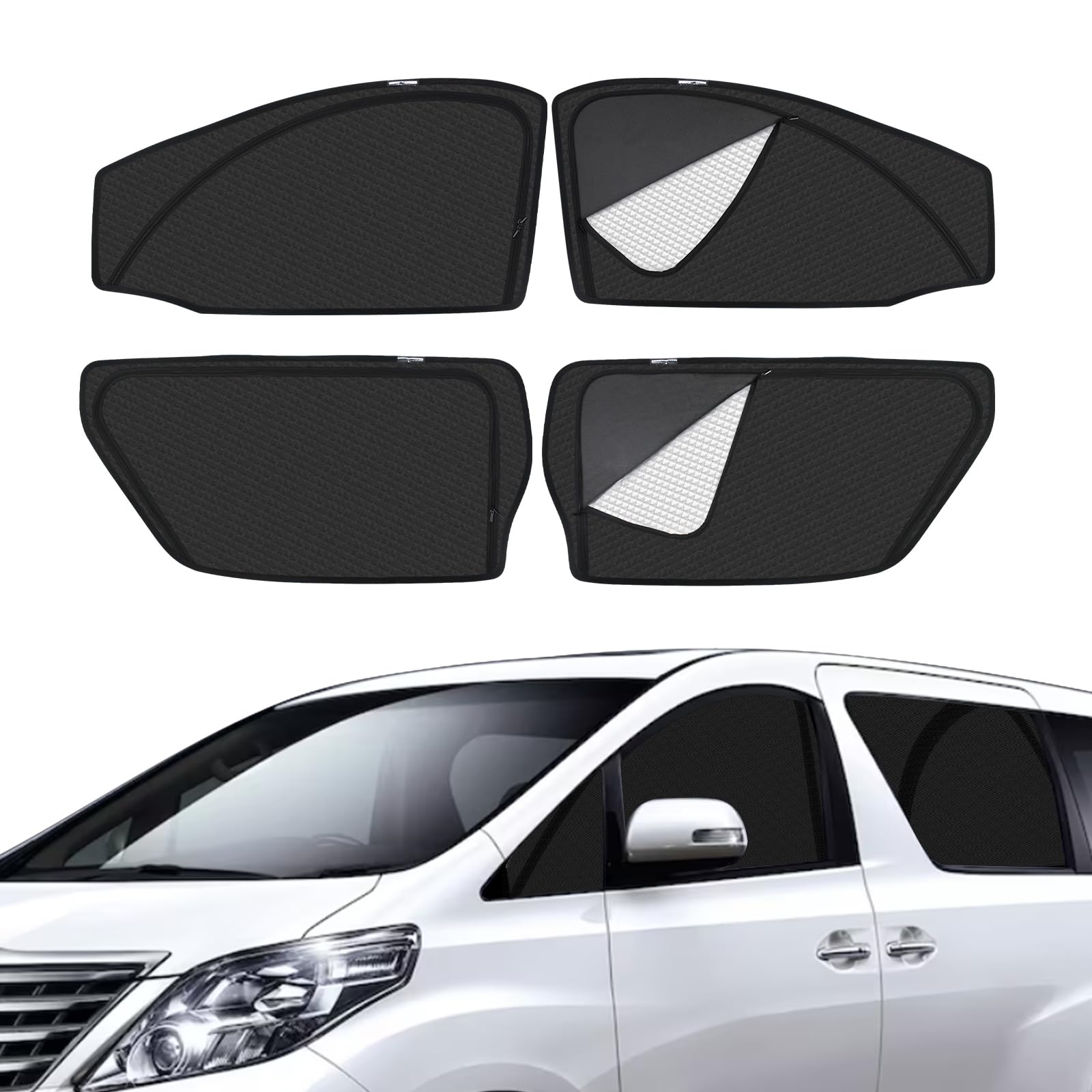 アルファード ヴェルファイア 20系 車種専用 メッシュカーテン サンシェード 遮光 換気 ALPHARD VELLFIRE 20 サイド用 2in1 カーテン 日除け 虫避け マグネット カーシェード 通風 UVカット運転席 助｜WES STORE