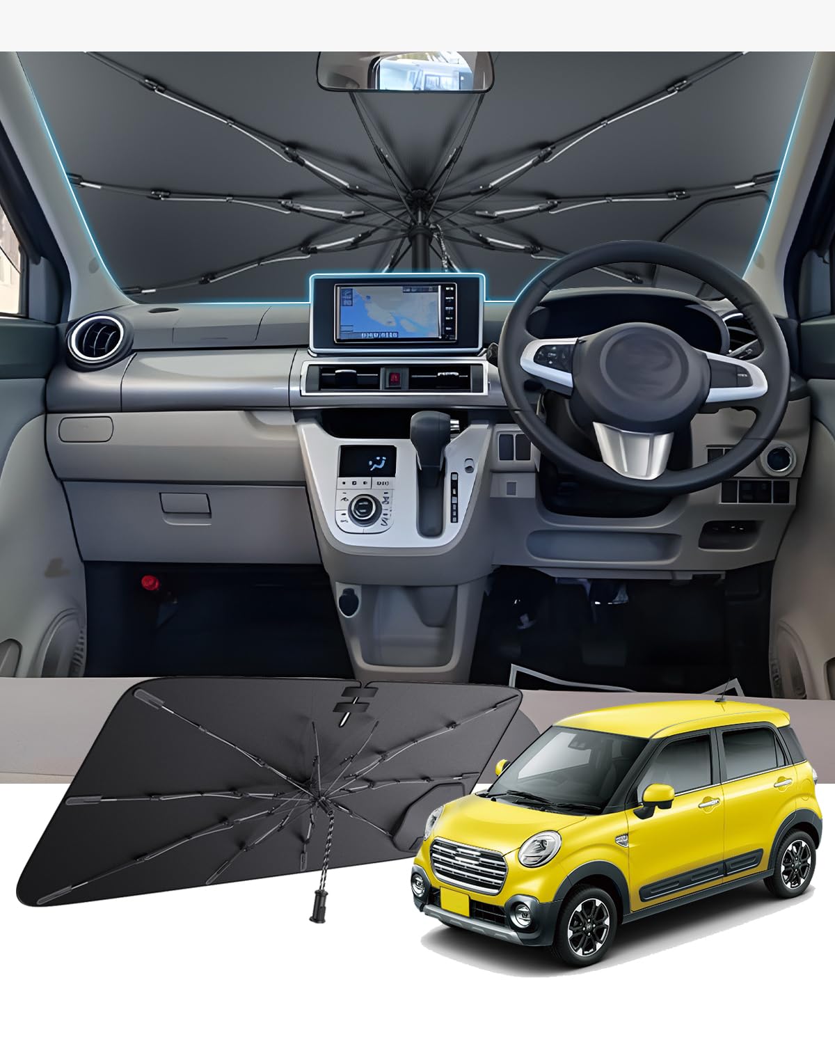 【GAFAT】トヨタ ピクシスジョイ専用 サンシェード 傘式 LA250A/LA260A型 H28~ パラソル ピクシスジョイ 車用傘型サン シェ ード フロント 吸盤 棒なし ピクシス ジョイ la250 カーシェード 傘 ワン｜WES STORE