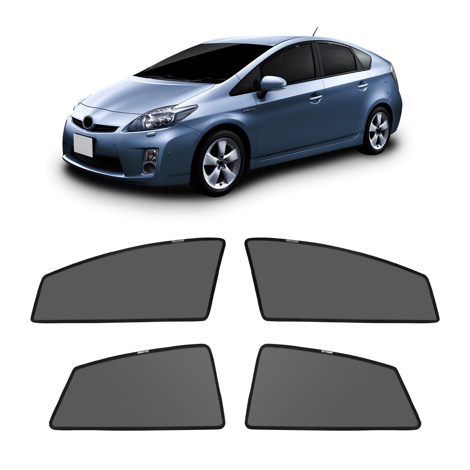 新型 プリウス 30系 メッシュカーテン マグネット式 遮光 換気 サイドバイザー 車用 PRIUS 30 ZVW30 ZVW35 サンシェード 車種専用設計 虫除け 折り畳み式 日除け アクセサリー カスタム パーツ 4枚｜WES STORE
