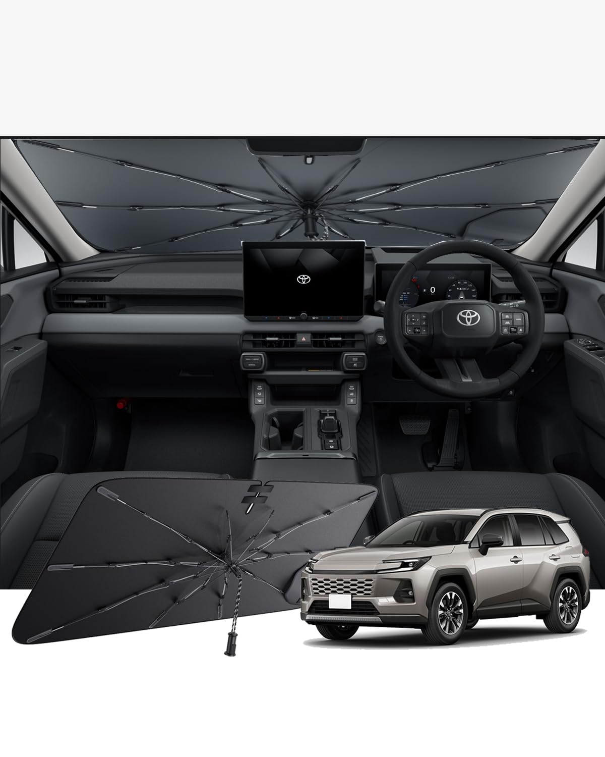 【GAFAT】2026新型 トヨタ RAV460系専用 サンシェード 傘式 AXAN64型 フロントガラス用 パラソル 新型ラブ4 車用傘型シェード rav4 60系 吸盤 棒なし ラブ4 カーシェード 傘 ワンタッチサンシェード ｜WES STORE